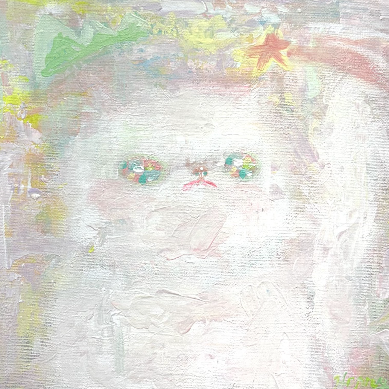 Starlit Whiskers, 2025 | Acrylic on canvas | 24.5 x 24.5 cm. / 9.6 x 9.6 in. | signed lower right and on verso