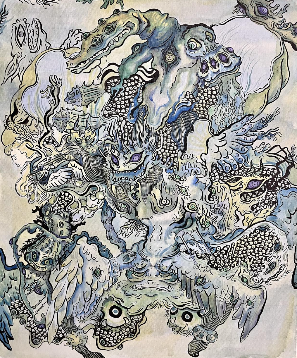 Solemn Revelation, 2025 | Ink and acrylic on canvas | 60 x 50 cm. /23.6 x 19.7 in. | Signed lower left