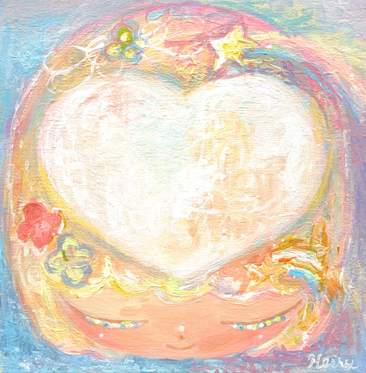 Sincere Heart, 2025 | Acrylic on canvas | 24.5 x 24.5 cm. / 9.6 x 9.6 in. | Signed lower right and verso