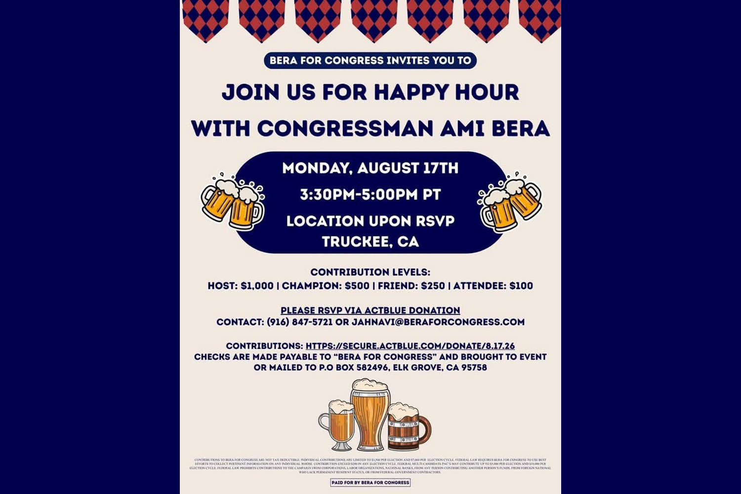 Join Congressman Ami Bera for Happy Hour in Truckee!