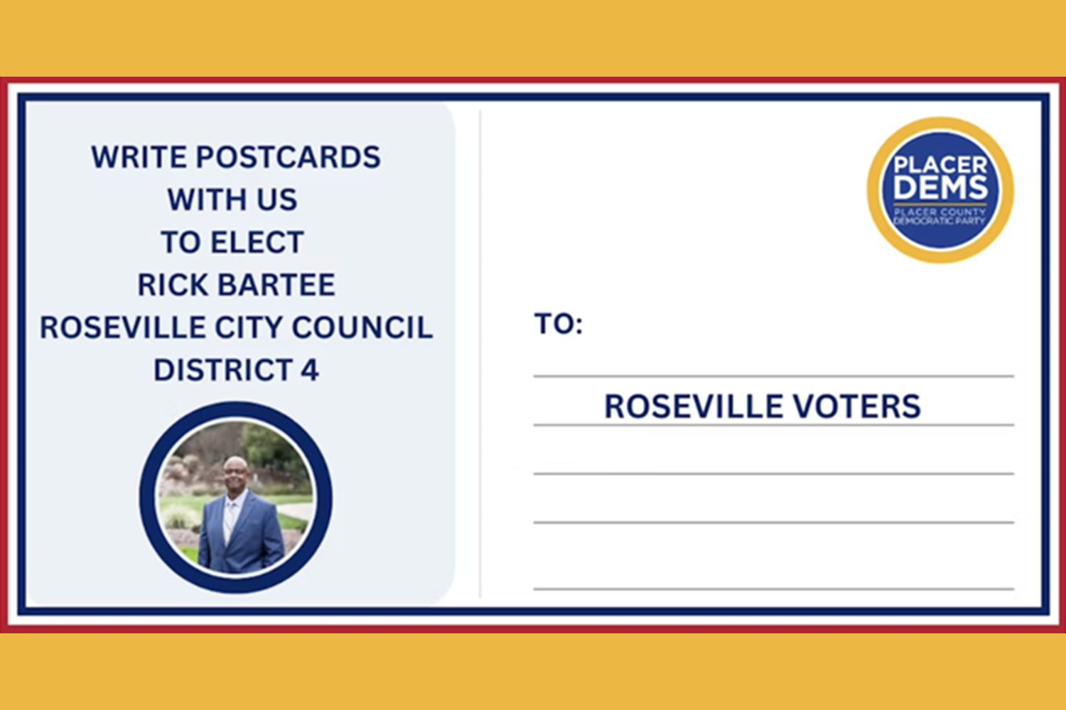 Postcards for Rick Bartee--Roseville City Council District 4