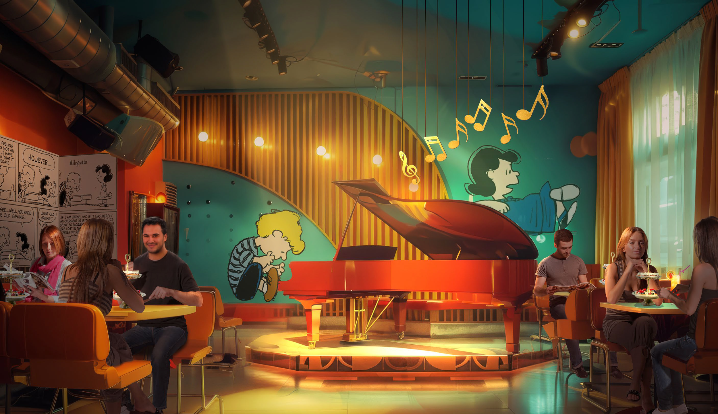 Interactive piano-based experience blending music, physical interaction, and immersive audiovisual feedback for guest engagement