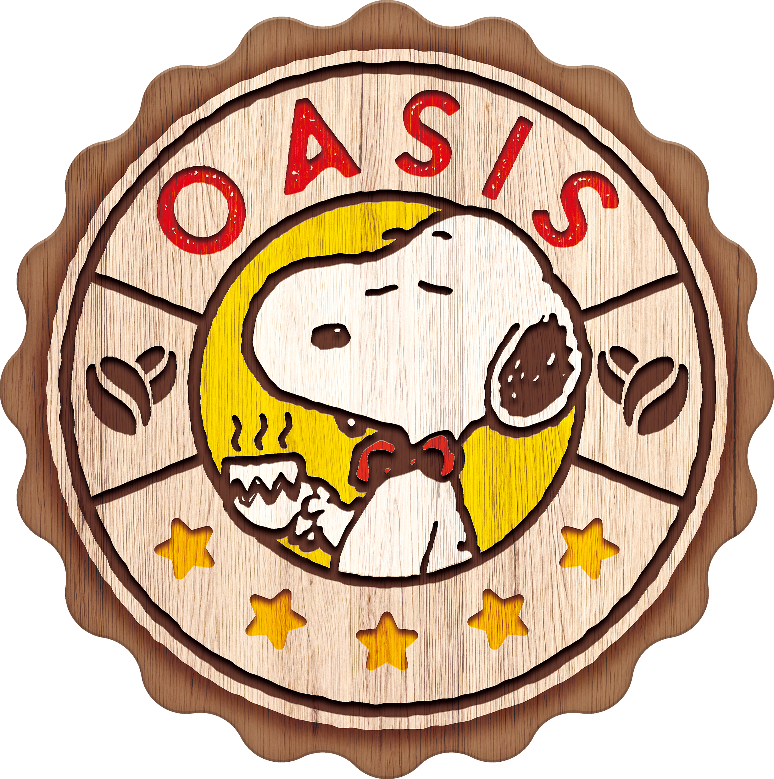 Oasis branded graphic design featuring Snoopy from Peanuts for a themed food and beverage experience within an entertainment environment