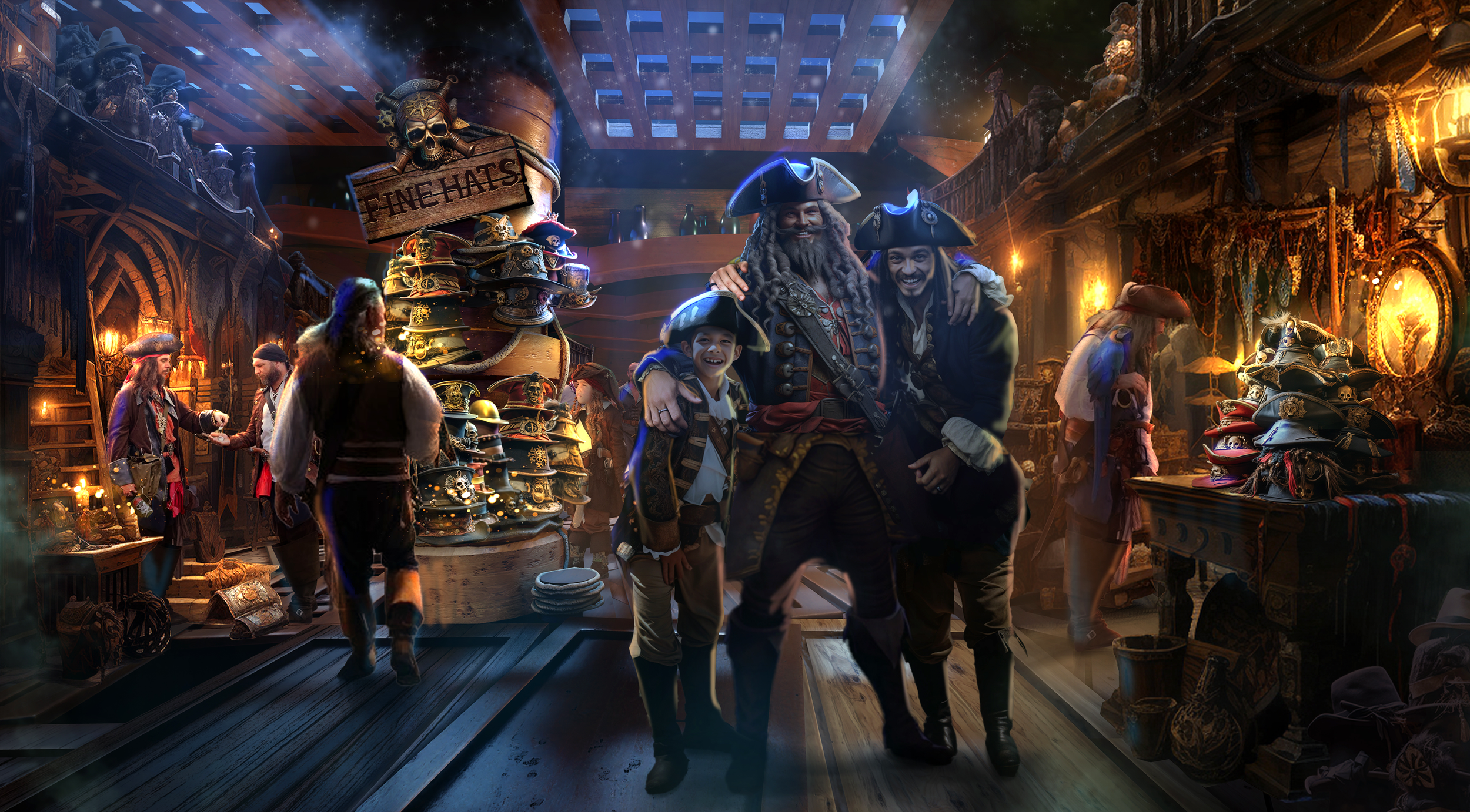 Point-of-view rendering of an atmospheric interior environment highlighting character scale, material richness, and immersive world design