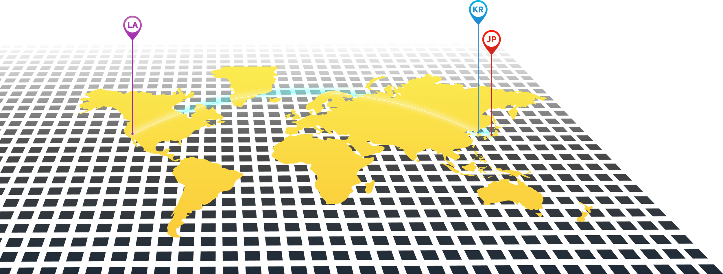 Office locations map illustrating Moongate Design Studio’s operational presence across the United States, South Korea, and Japan