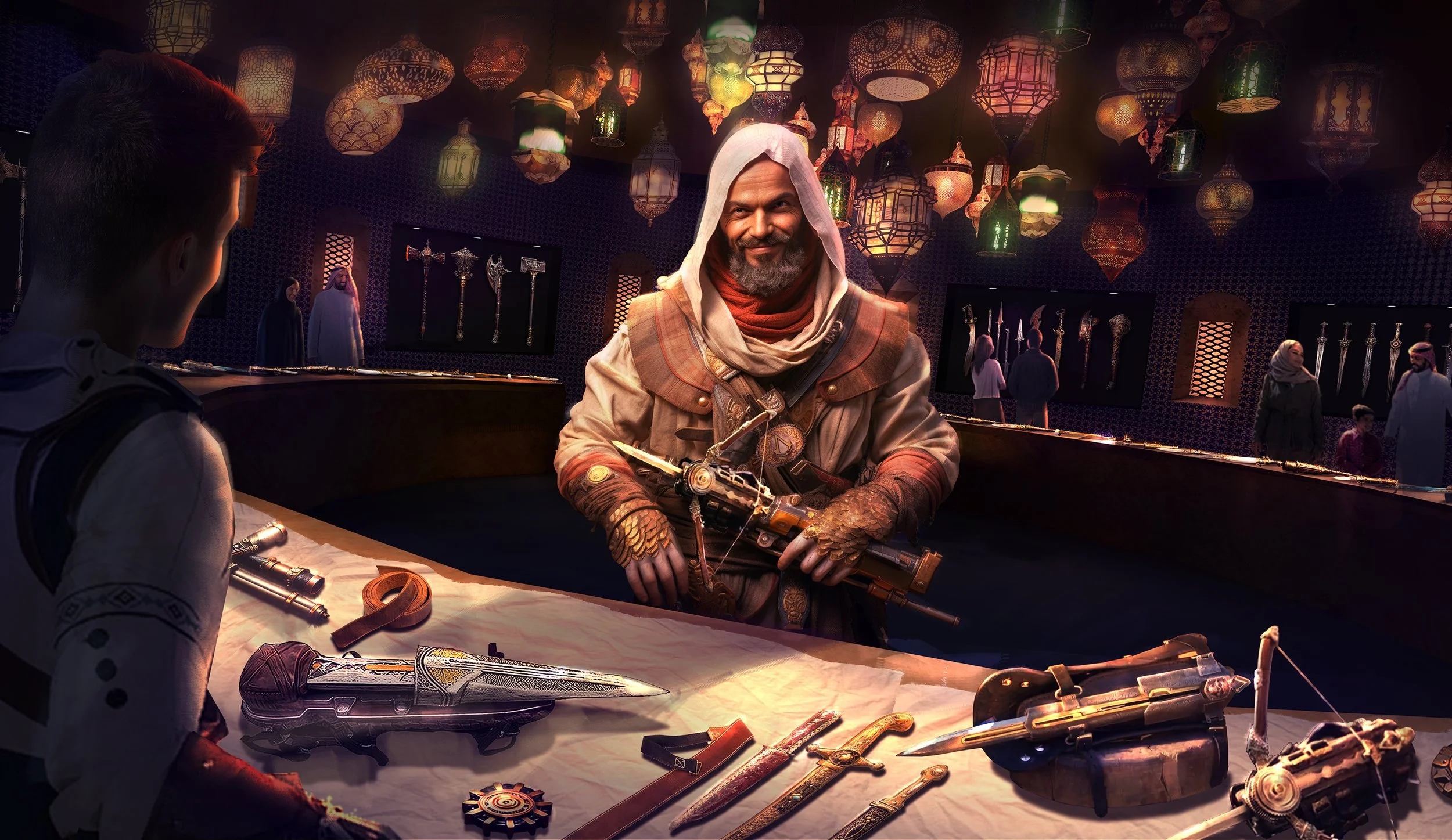 Point-of-view cinematic rendering focused on character interaction, intimate scale, and story-driven immersion within a crafted environment