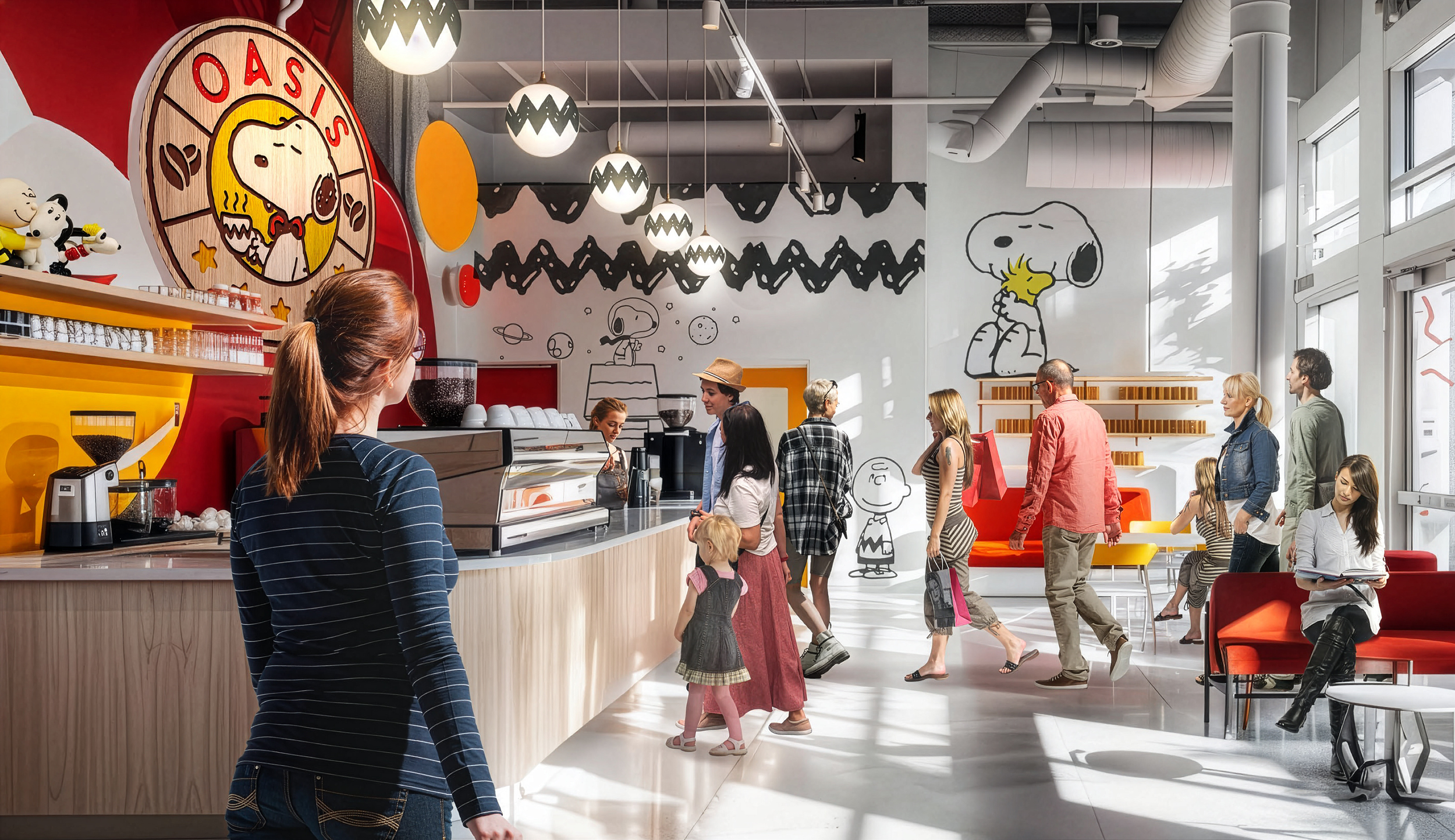 Snoopy-themed merchandise and food-and-beverage experience combining character branding, retail design, and guest-focused storytelling