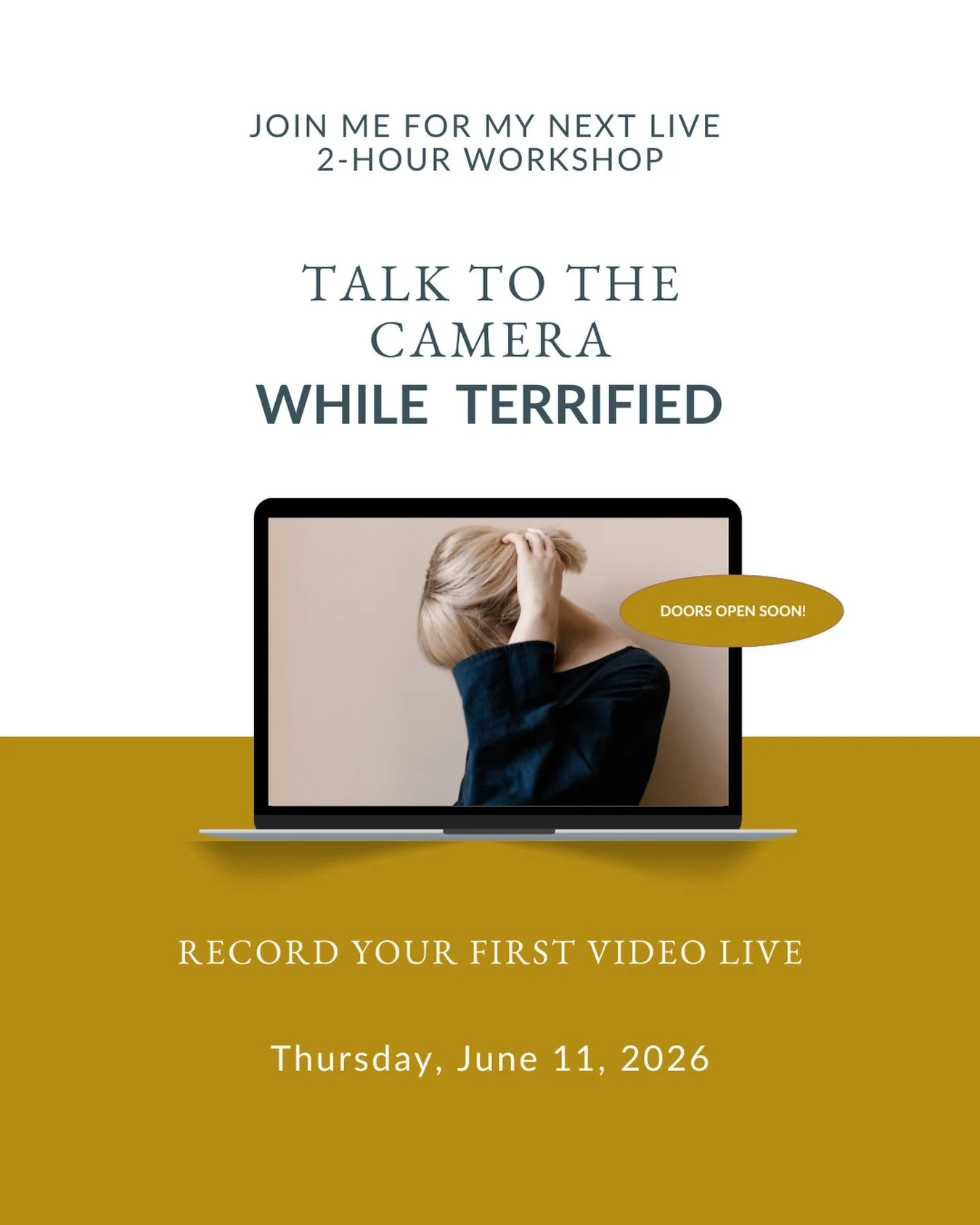 🎥 We&rsquo;re all recording videos on Thursday, June 11th. 😳

I&rsquo;m excited to announce the date for my next Talk to Camera While Terrified working session.

This is not just a workshop where you sit back and listen.

We&rsquo;re actually going