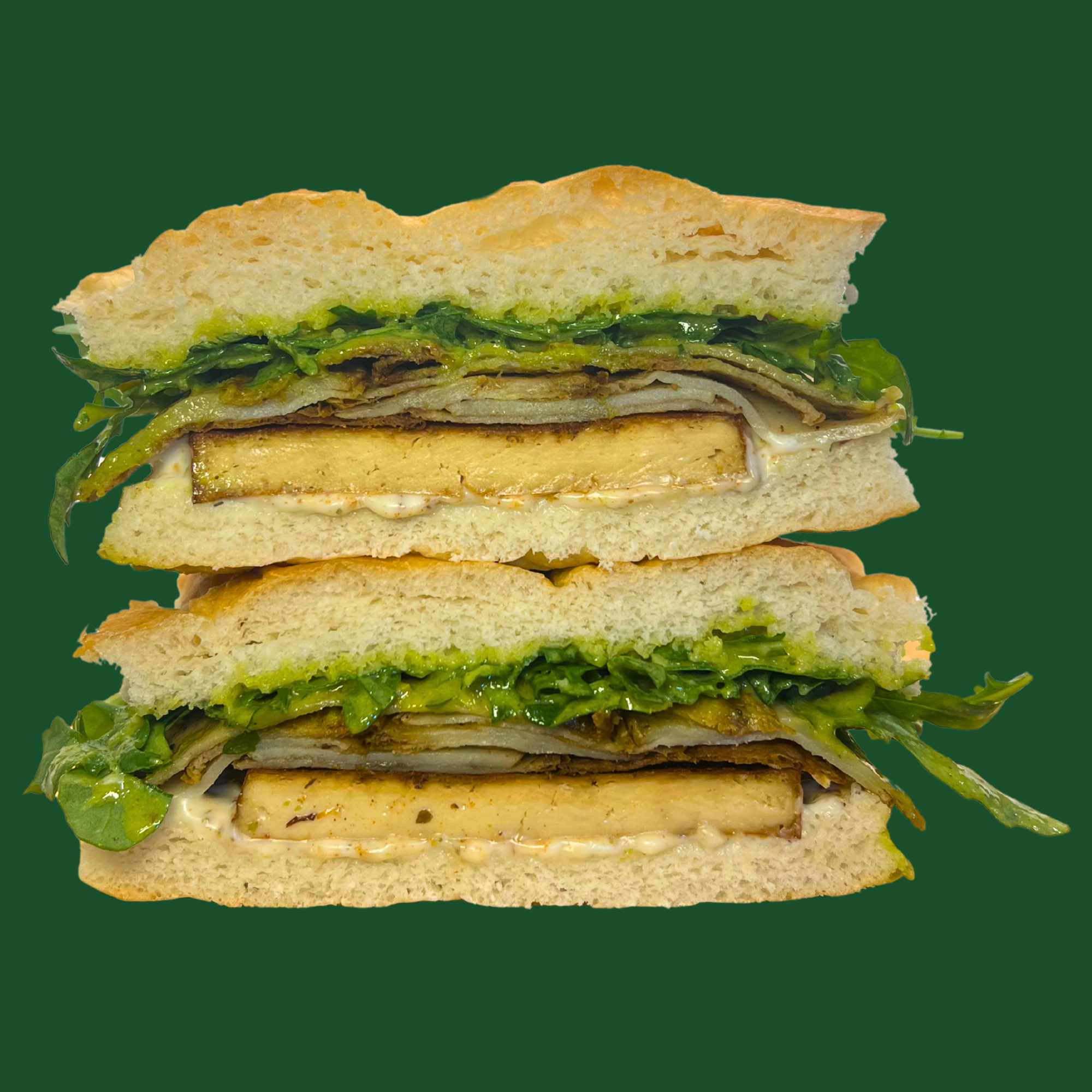 Belissimo - marinated tofu, fried potato, rocket, herbed vegan
mayo & house-made chermoula on fresh focaccia