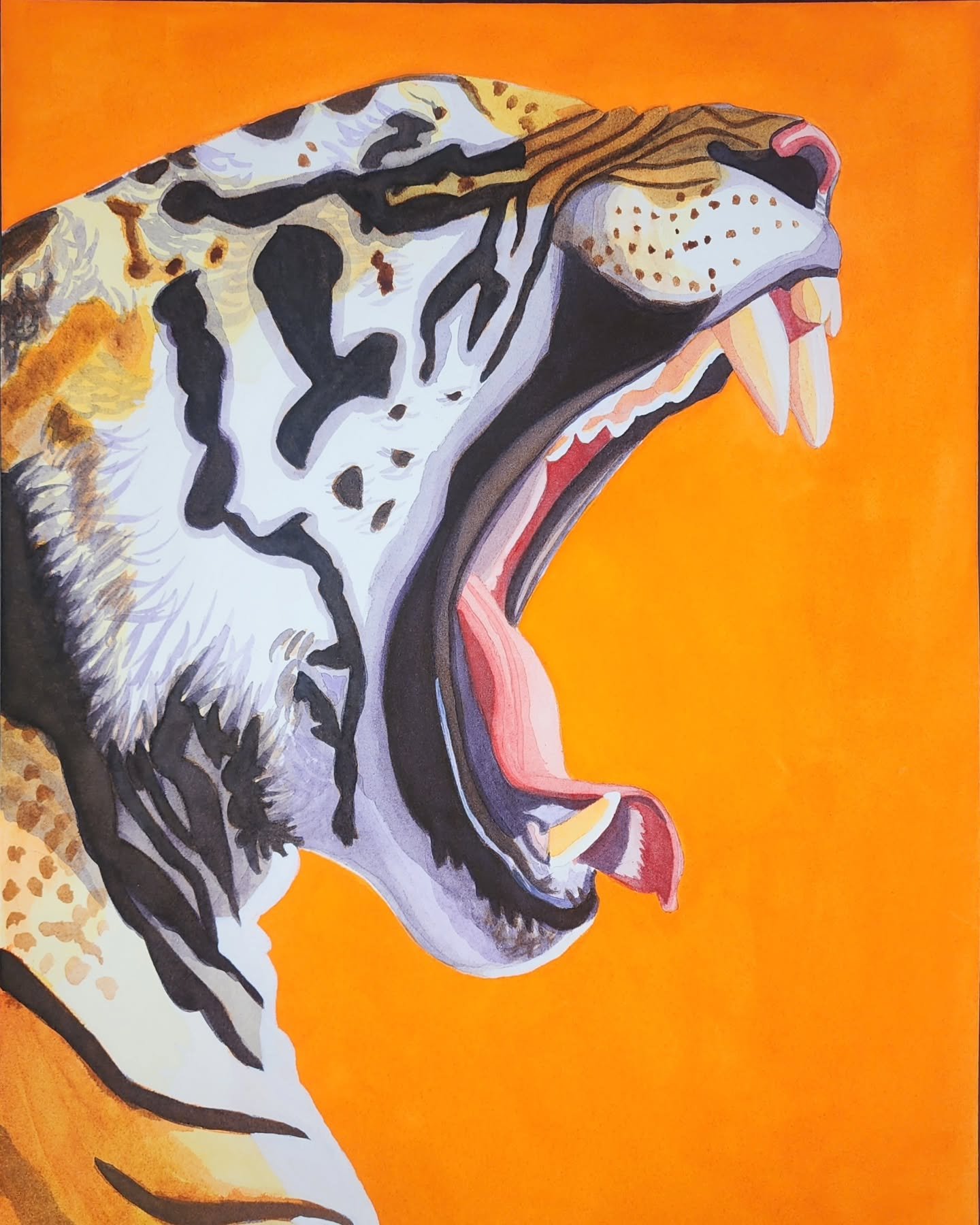 These seven paintings are ready to be sealed and mounted on cradled wood panels, then given 3D painted donut elements, so I can get them off to the Hermiston Donut Shop!

The large tiger and the small domesticated tiger cat will both be going for a b