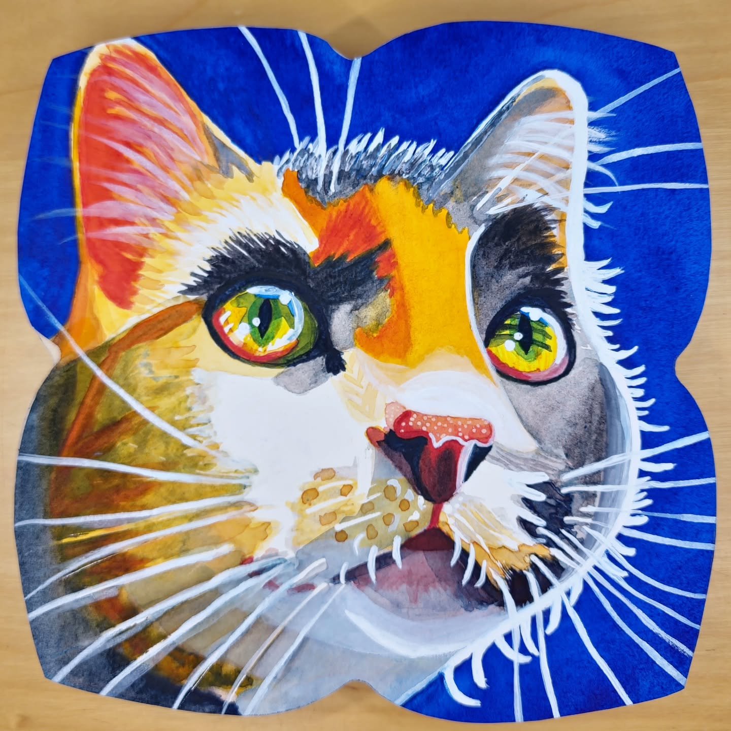 Recently finished this portrait of our kitty Parma, who is gently sweet and curious,and is my husband's constant shadow. This watercolor and white gouache painting is 8&quot;x8&quot;, mounted on a wood panel by @trekell_art_supplies and recently ente