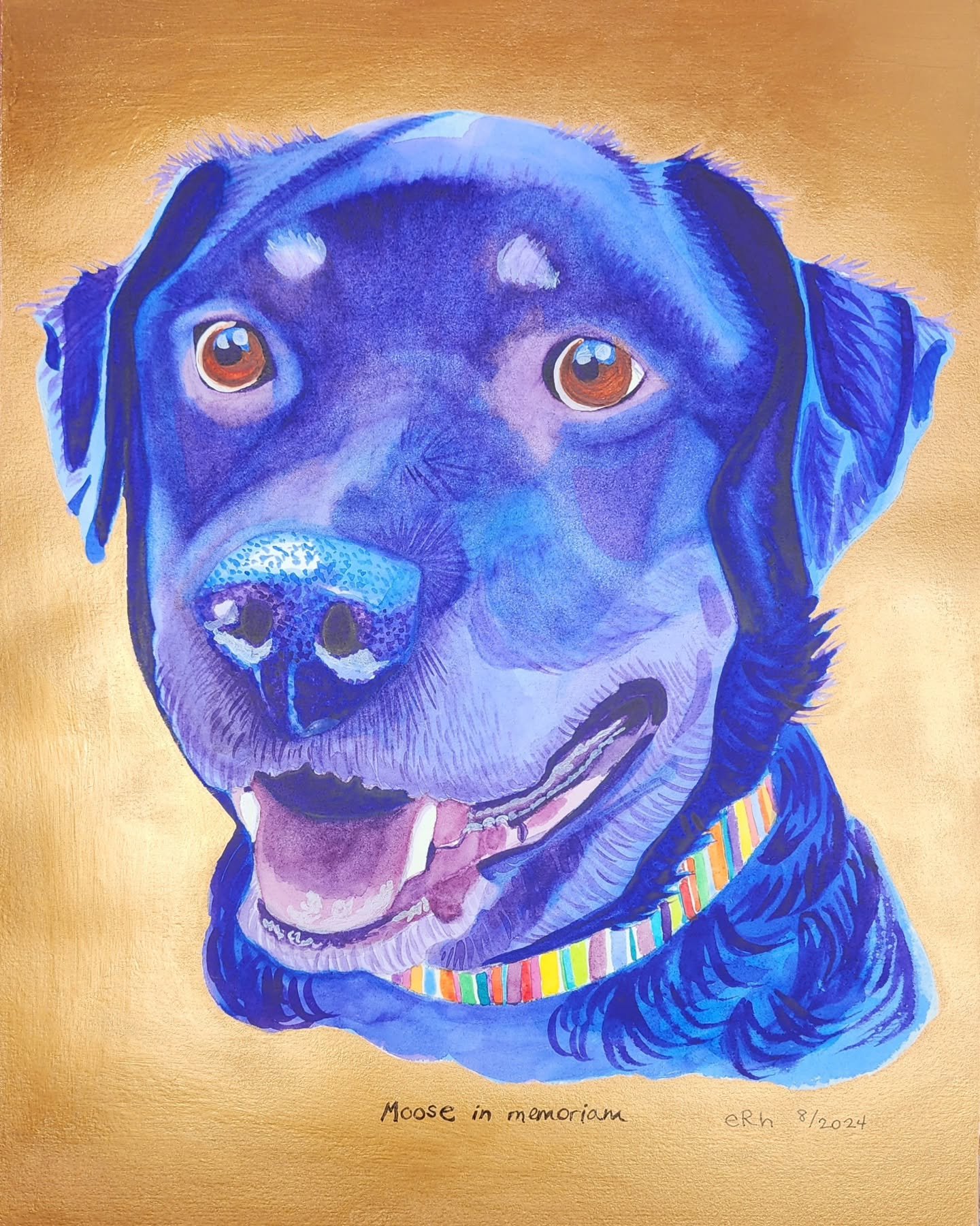 This Very Good Boy is Moose, whose human parents and grandparents adored him, and whose life was far shorter than any of them would have wished.

Moose's grandhuman, Kathy, commissioned this piece for her son, who lives in NC, and whom she surprised 