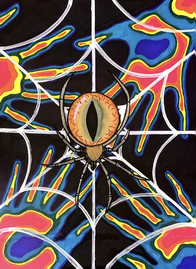 Spider's Nightmare (2023)
Media: Sharpie and Colored Pencils