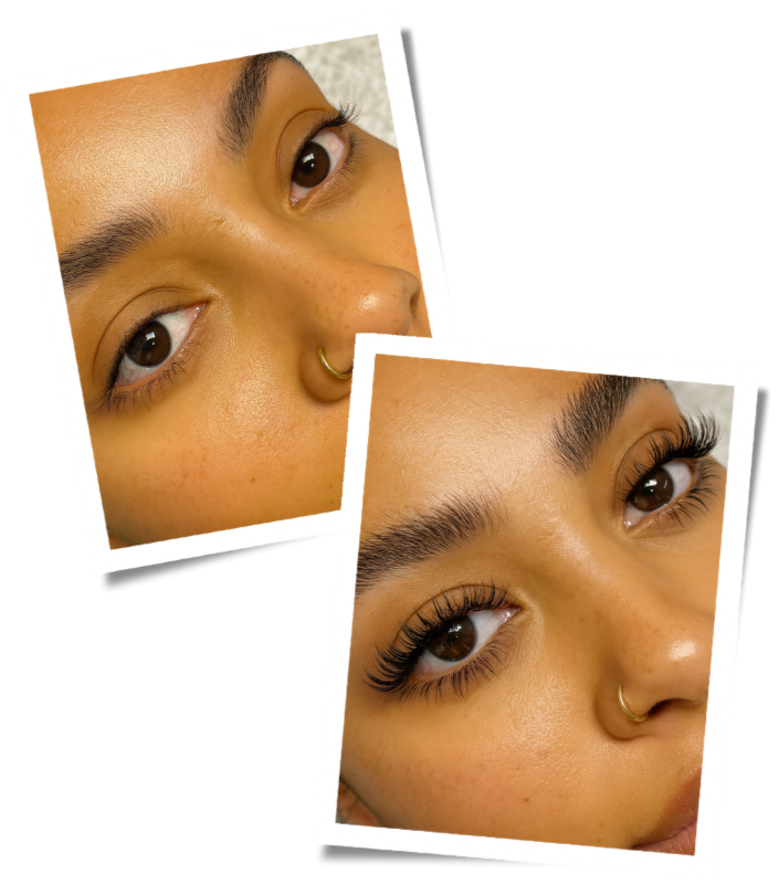 Before and after eyelash extensions  at Flaunt and Flutter Lashery in York PA