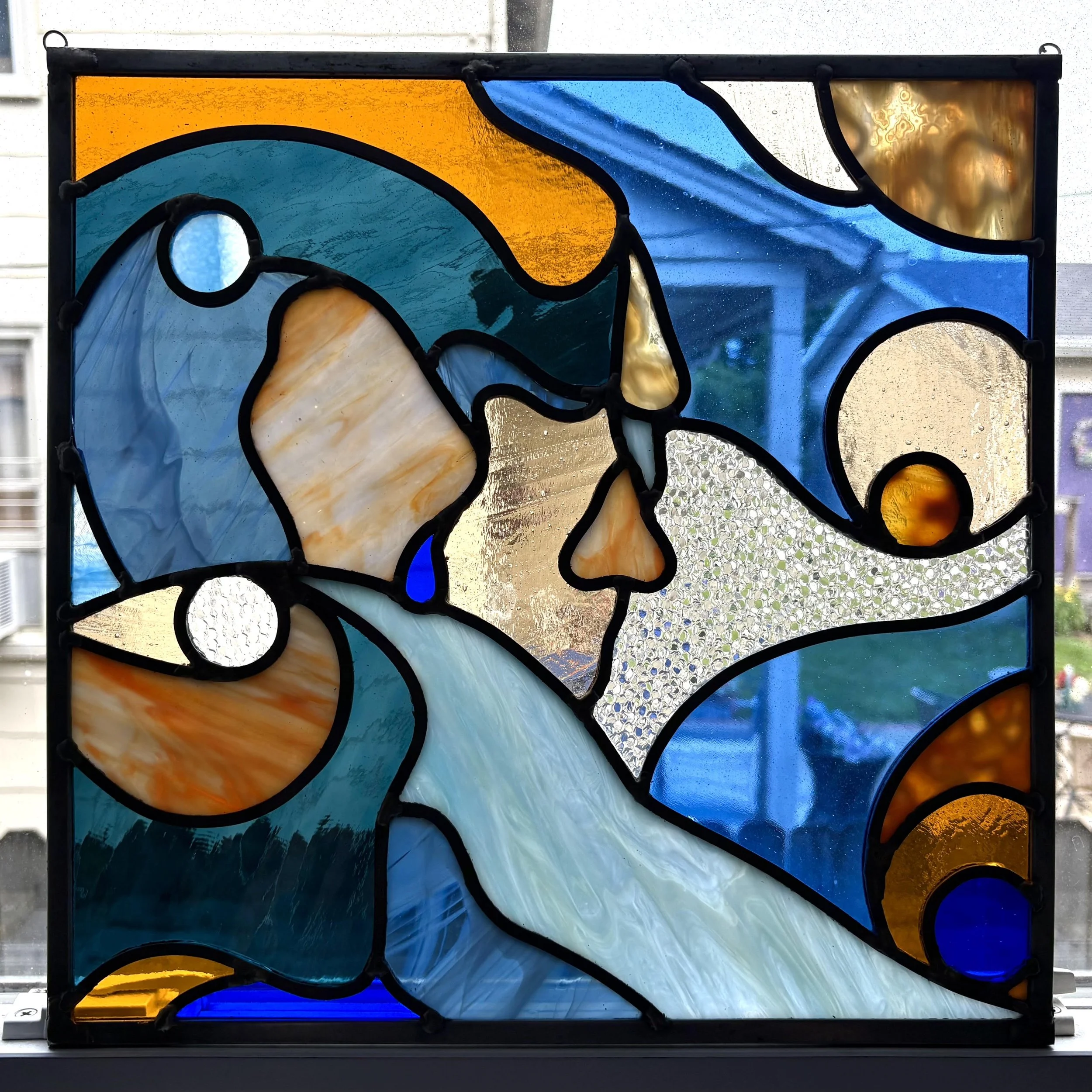 Abstracted Face Stained Glass Panel