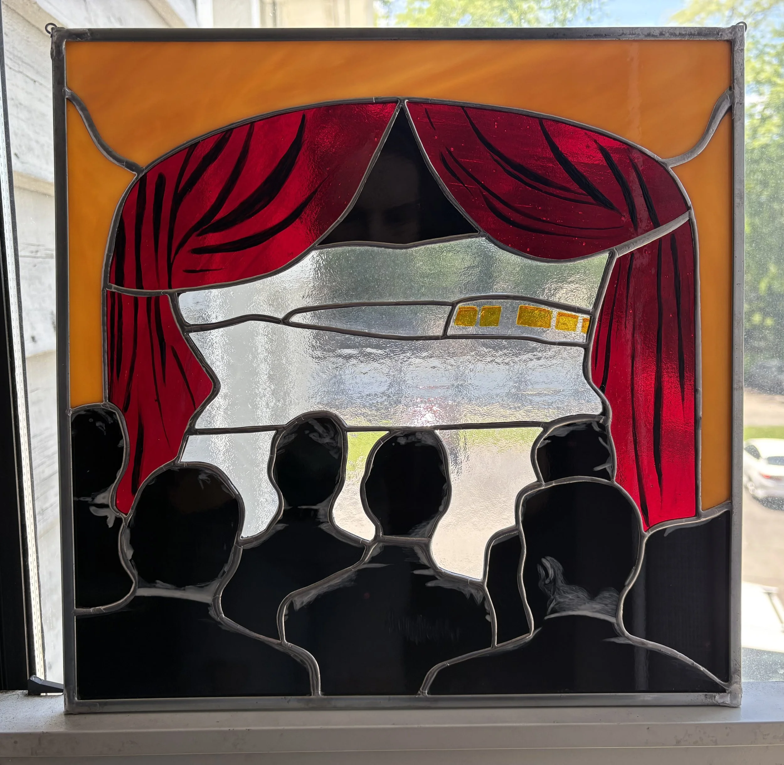 'From Under the Cork Tree' by Fall Out Boy album cover painted stained glass panel, by Fall Out Boy