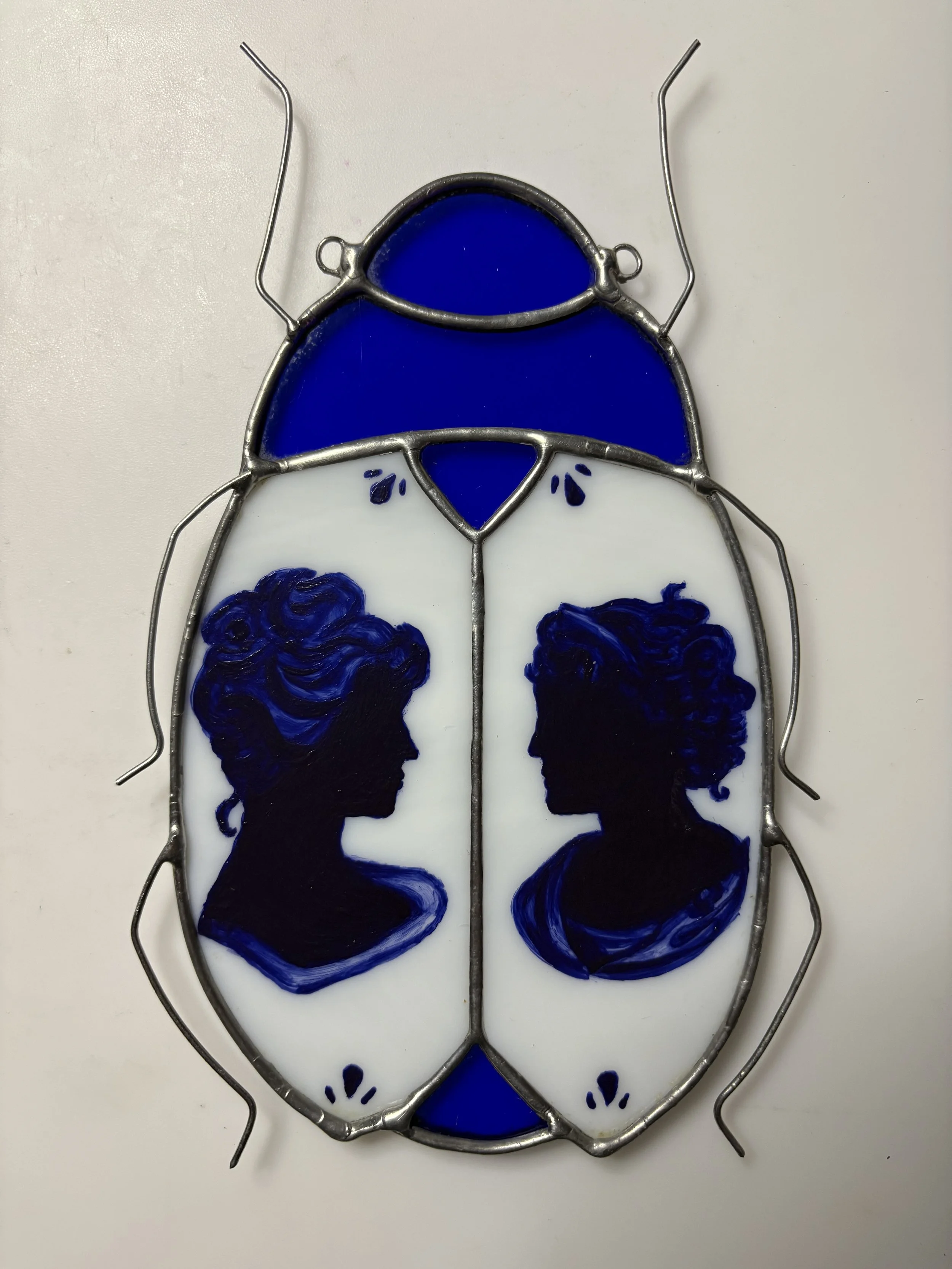 Blue Porcelain Inspired Beetle Suncatcher