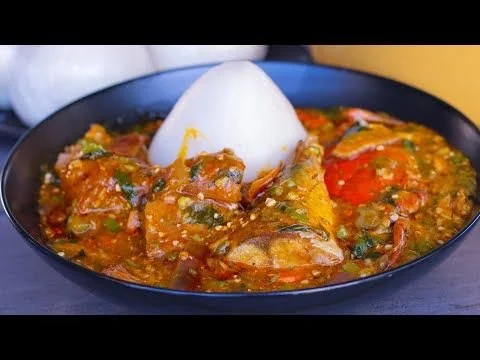 Banku and assorted meat okro stew