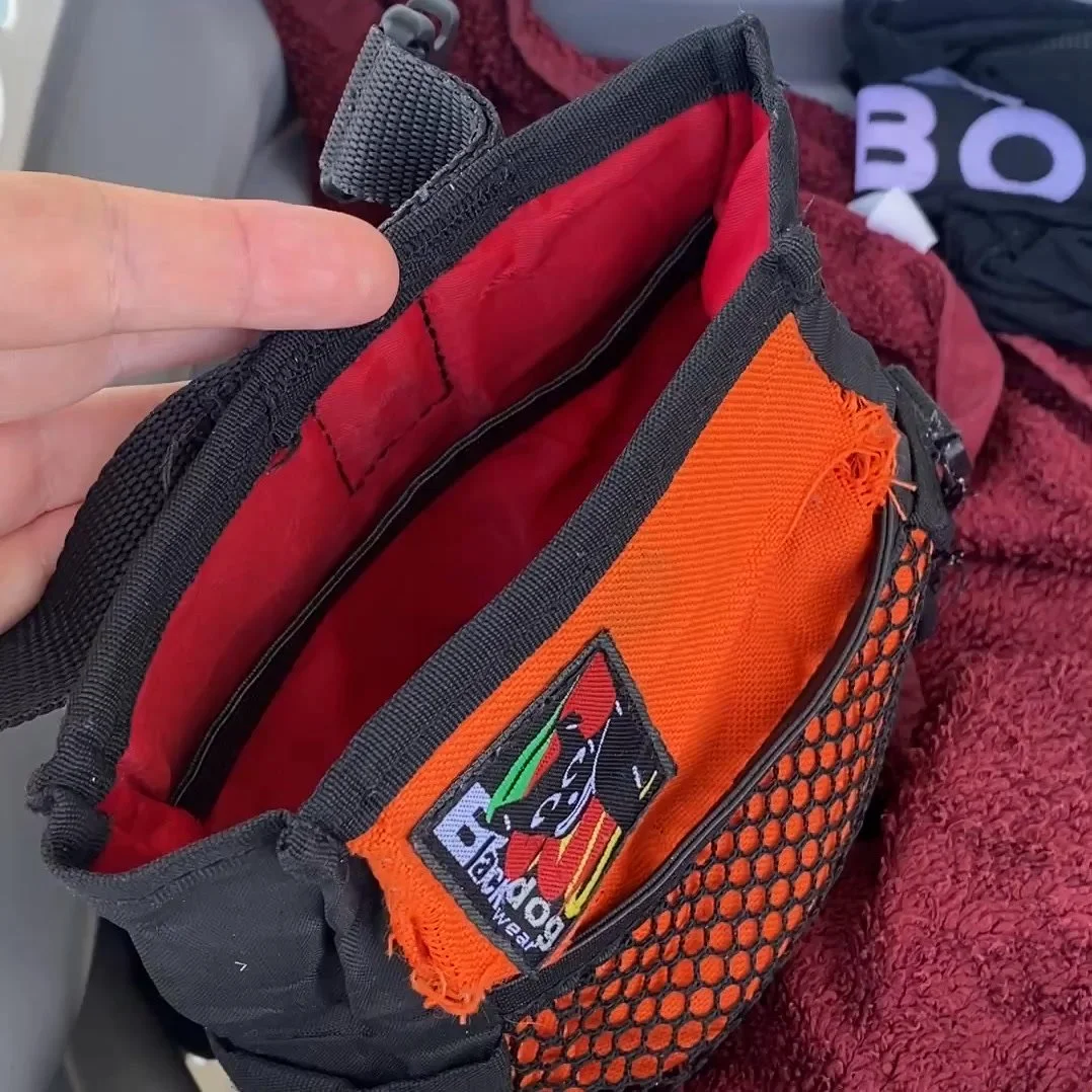 Another mini tip: flip your treat pouch inside out before washing! Mine has a plastic lining inside and a magnetic closure. Flipping it inside out allows all the plastic crevices to actually get washed properly, and the outer to remain open while in 