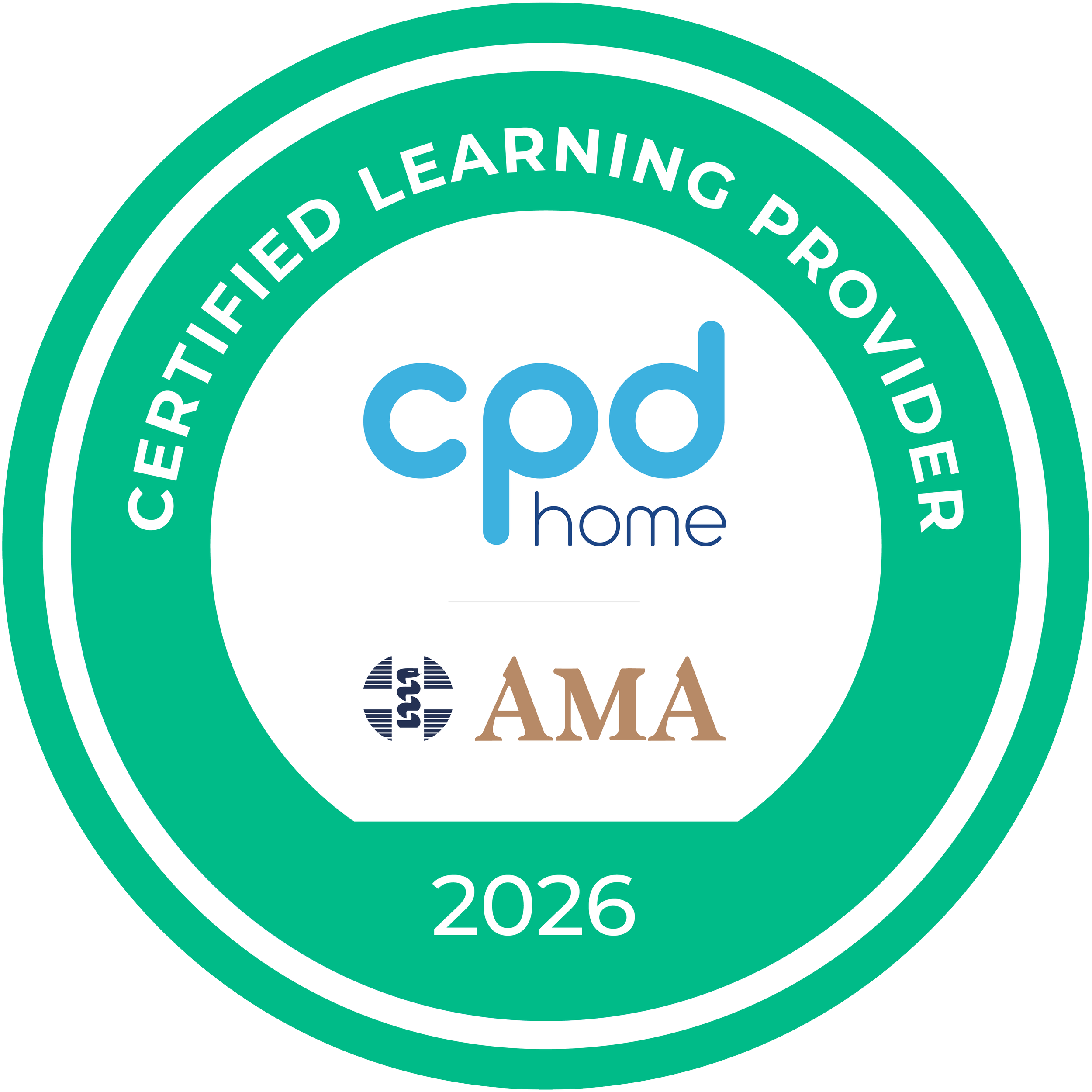 Certification badge for accredited home study course from cpd home and AMA, year 2025.