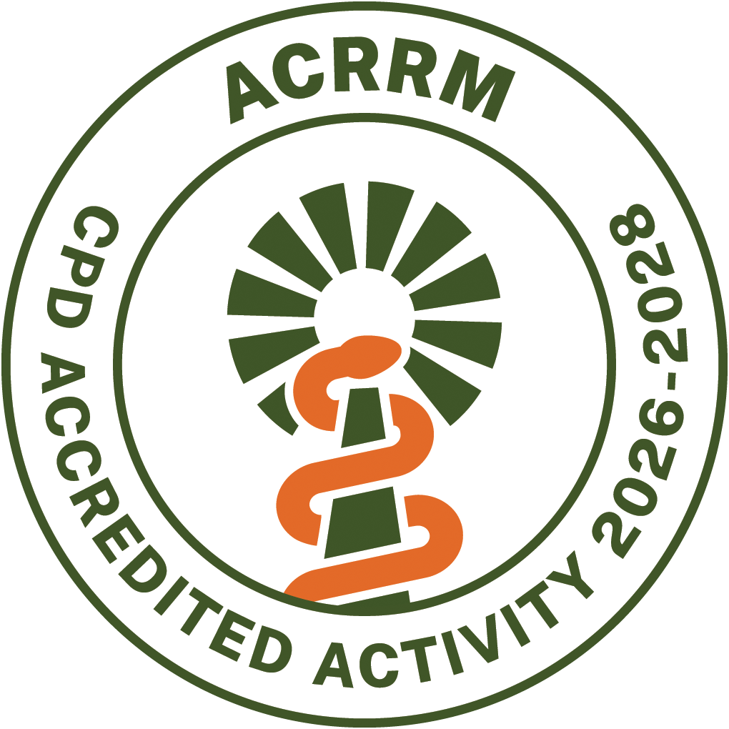 A circular logo with the text 'ACRRM GP Registered Activity' and the years '2023-2025'. It features a stylized green and orange medical symbol with a sunburst at the top.
