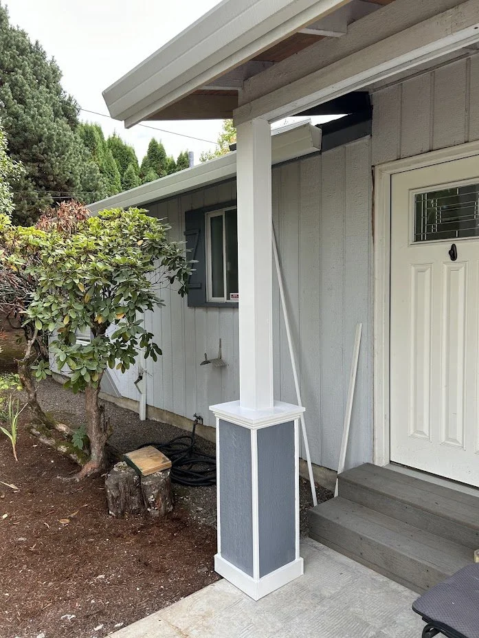 Faux beam built around support beam at home in Tigard Oregon. 