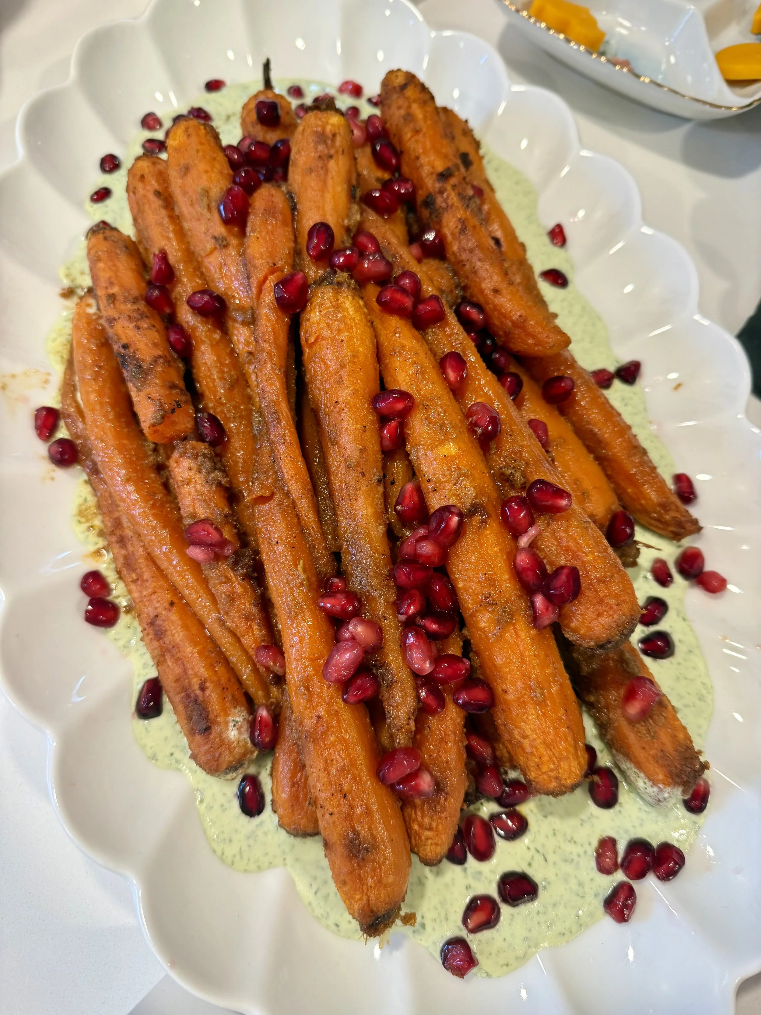 Roasted Carrots with Herby Feta Dip and Pomegranate Seeds