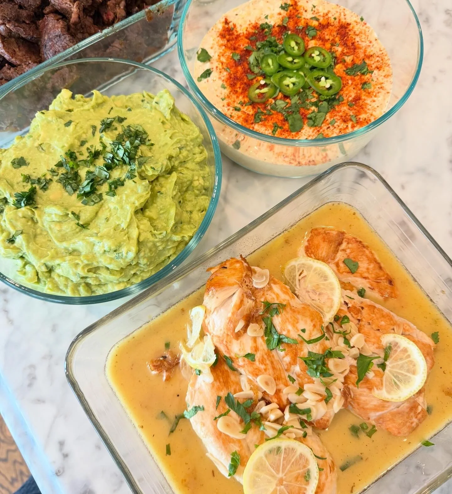 Chicken Francese, Guacamole, Elote