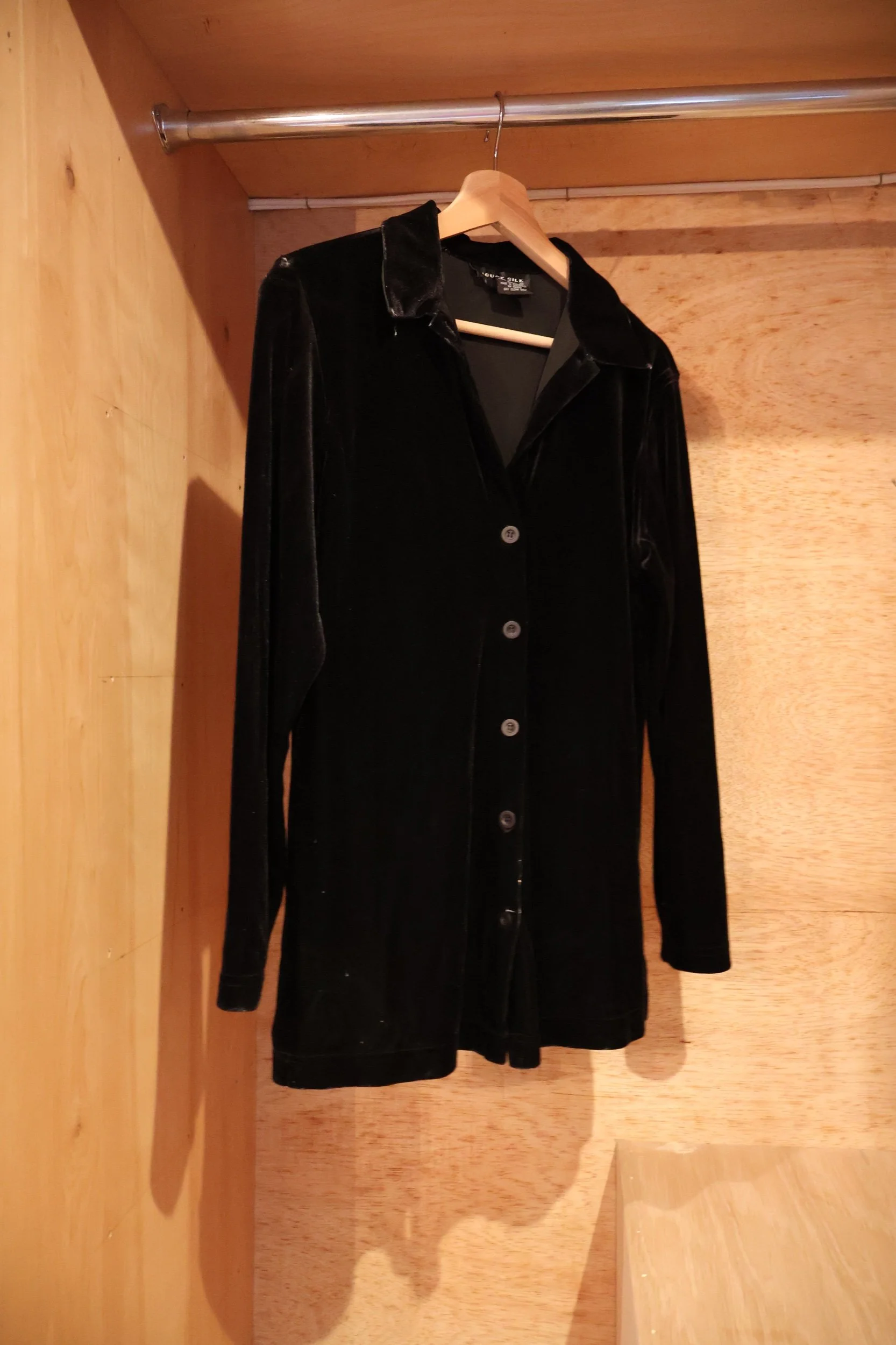 Vintage 90s Black Velvet Button Down Blouse Size Small