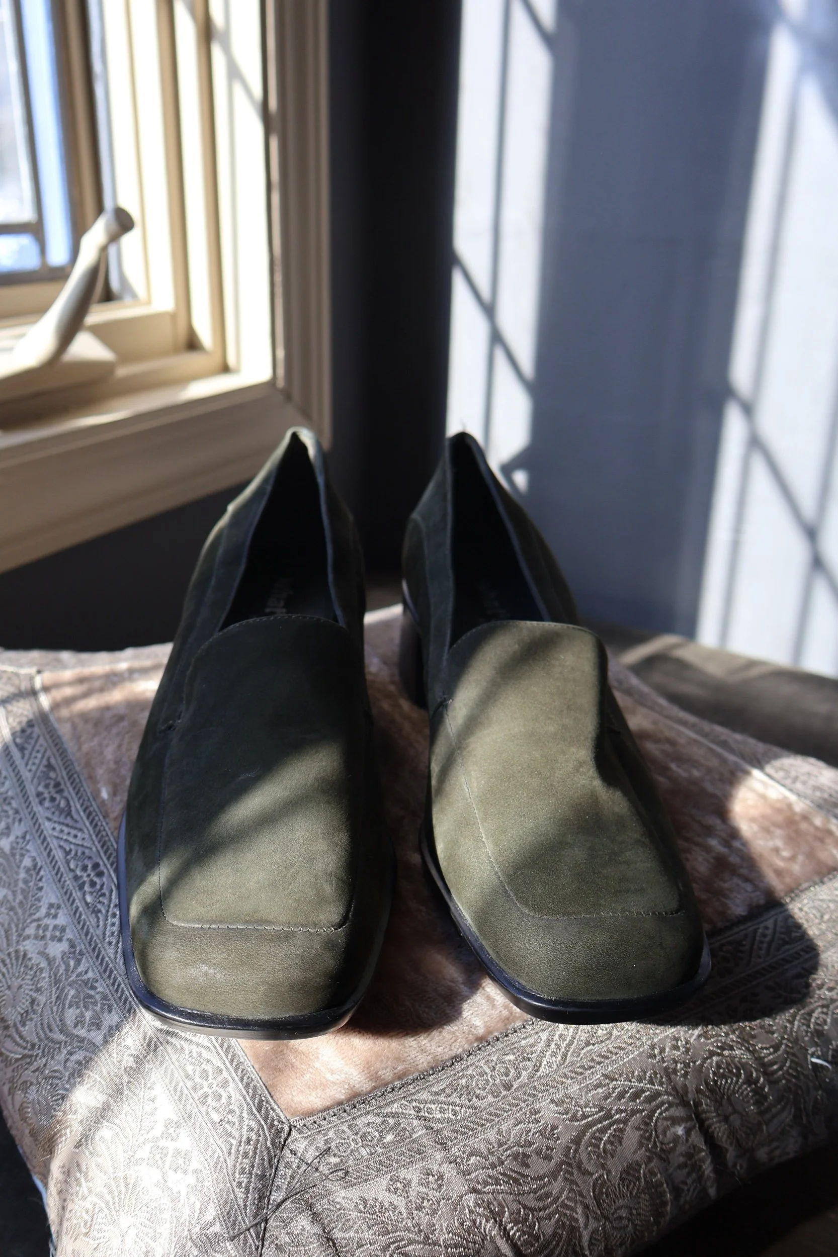 Size 8 Forest Green Suede Block Heeled Mules, Never Worn