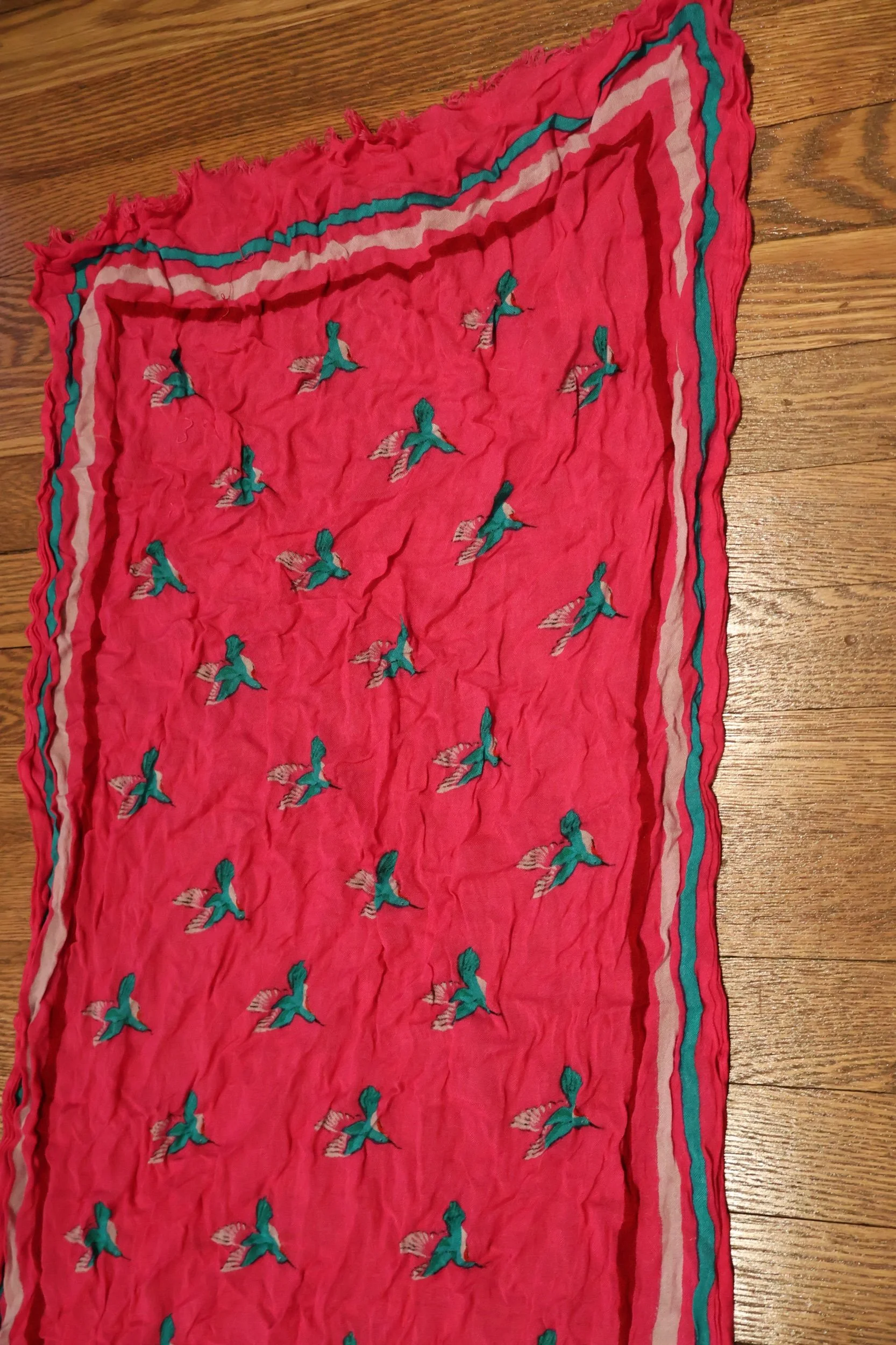 Fuchsia & Teal Hummingbird Scarf by Kate Spade Approx. 2x8'