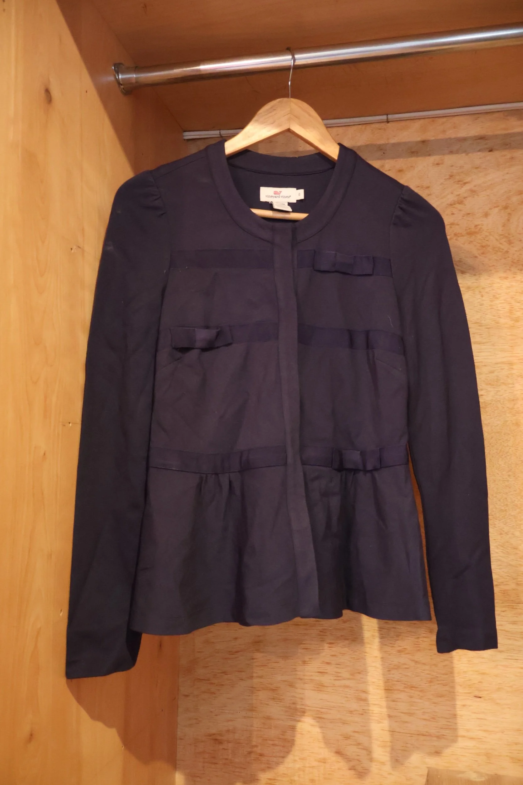 Navy Grosgrain Bow Peplum Jacket Size 0 by Vineyard Vines