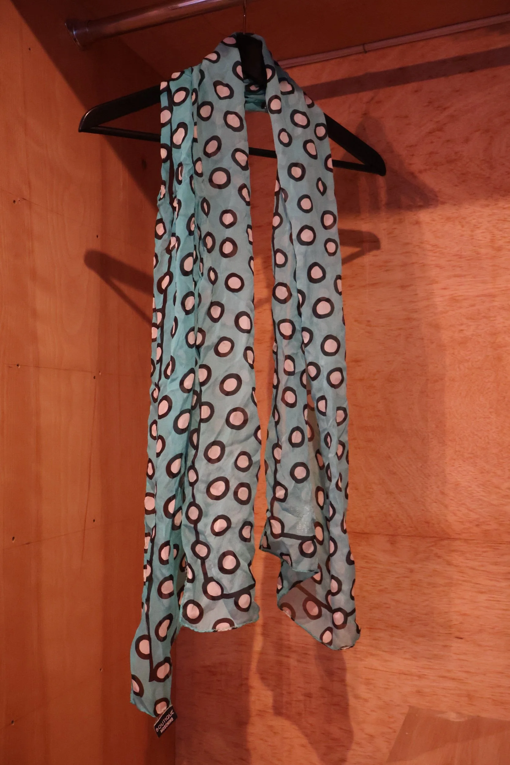 Teal, Navy & White Polka Dot 100% Silk Scarf by Boutique Moschino