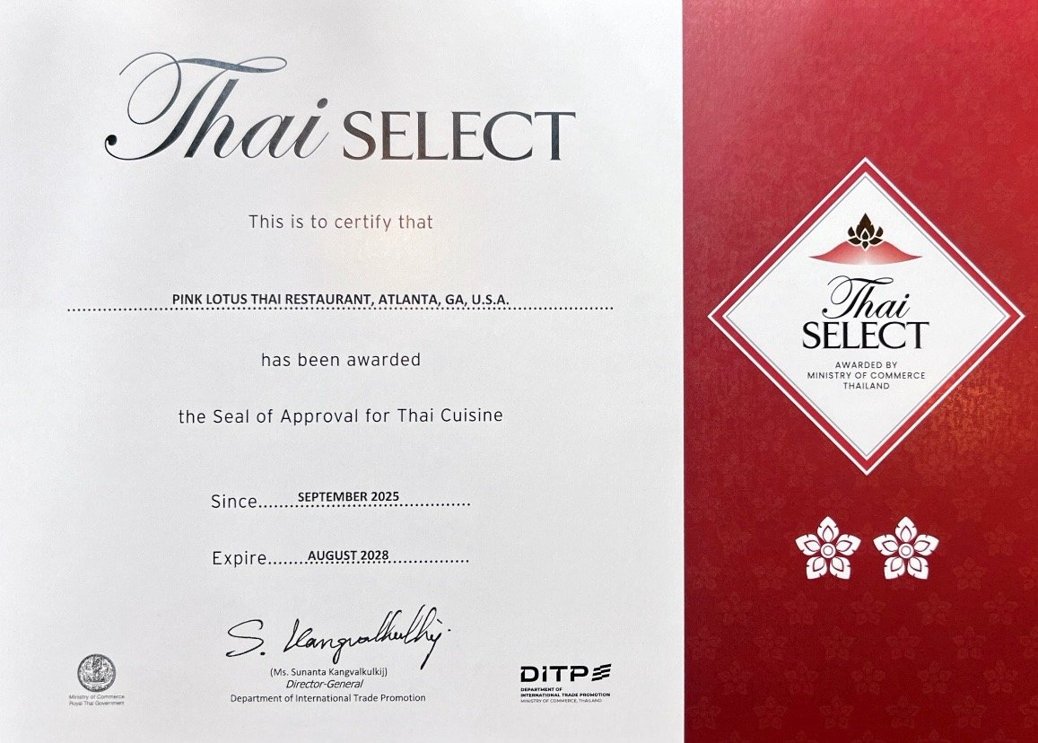 Pink Lotus Thai Awarded Thai SELECT 2-Star Certification