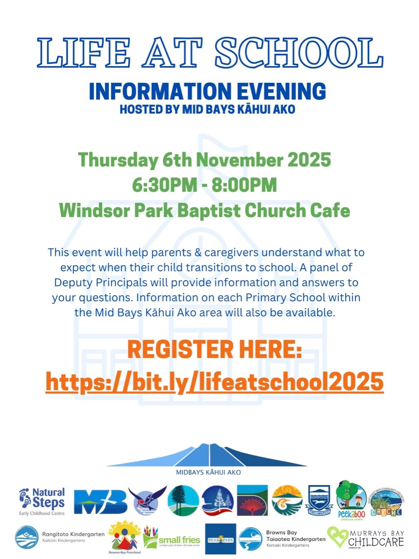 For our MBCC whฤnau and community with little ones heading off to primary school in the next year or so, we highly recommend registering for this event. It’s an informative and interesting evening hosted by a panel of repute local schools. ๐๐