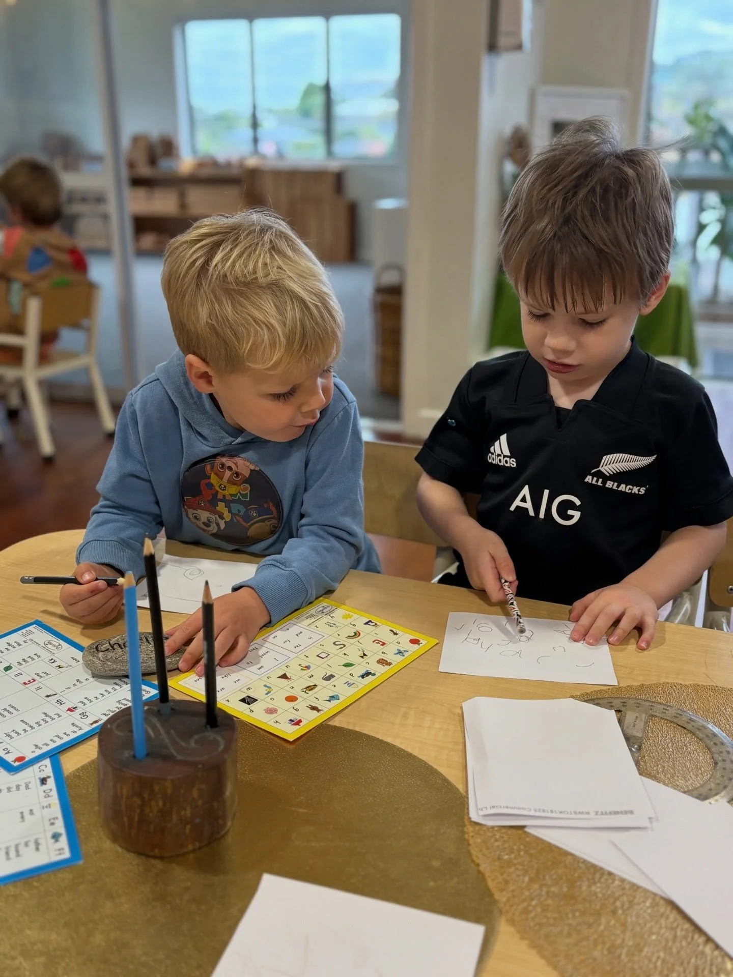 These little mates had a great time this morning discussing the letters they were writing, by copying from their name rocks and the alphabet cards that are available at the writing table. Literacy learning opportunities at MBCC are always offered and