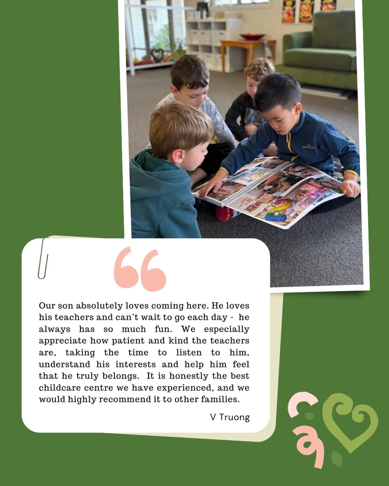 Oh, words like these make our teacher hearts fill with joy. ☺️ What a privilege it is to be part of our children&rsquo;s early learning journeys. We appreciate that choosing an ECE centre for your little one can be a big decision for parents, so it i