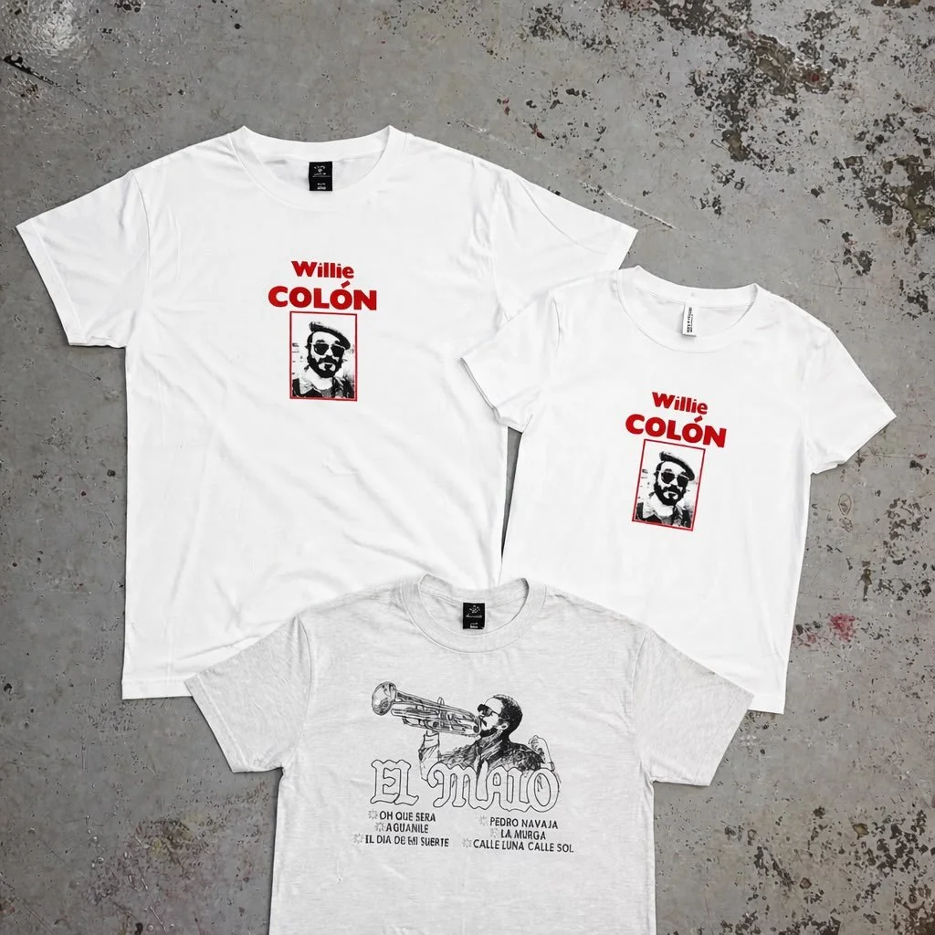 Willie Colon Tees available TONIGHT at @lalinsbk with @christianmartir @semifluentmundo followed by a vinyl salsa party! Designed by @san.edue @elijahmaura