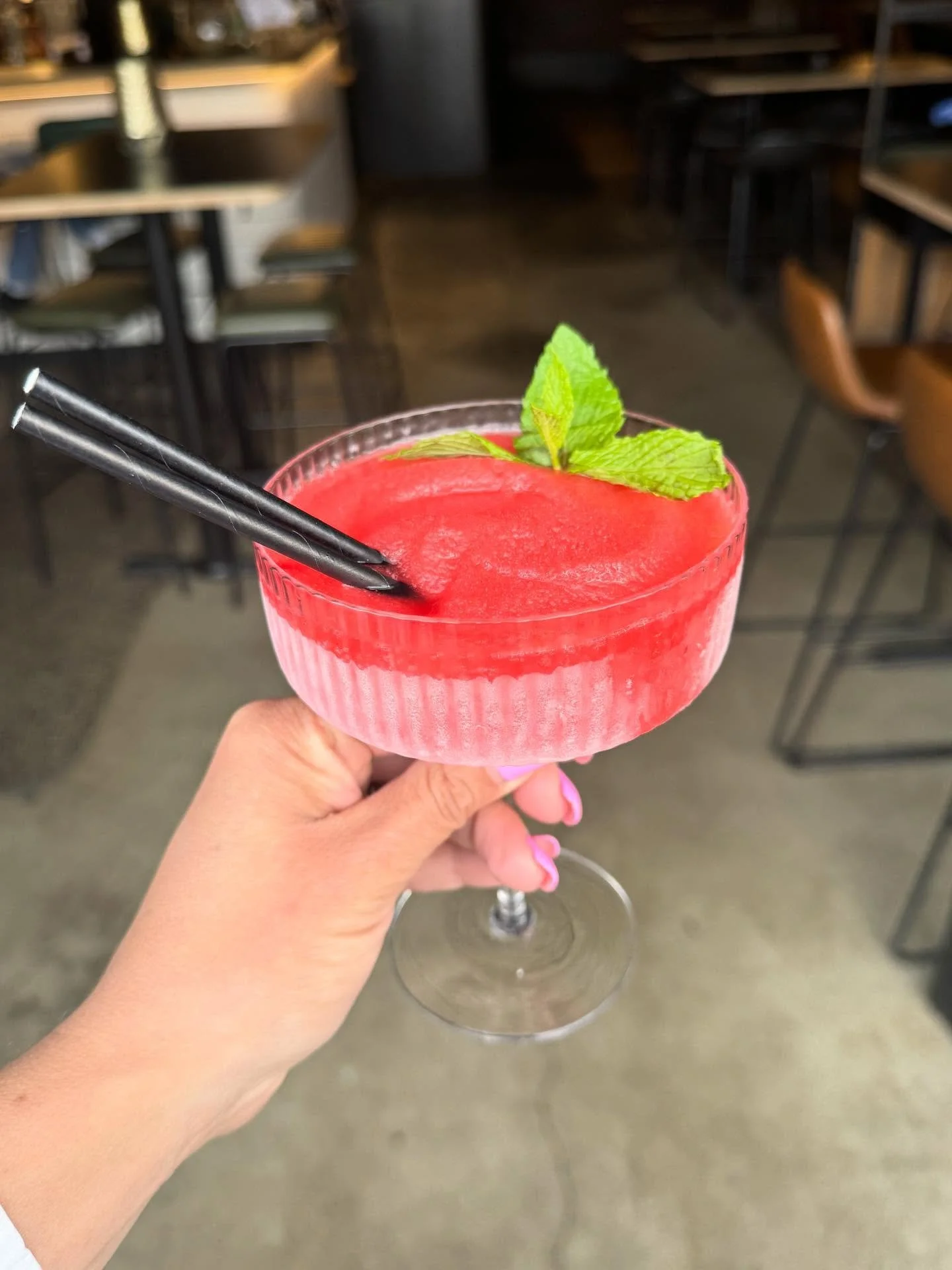 Slushies are back for summer. Kicking things off with a frozen Strawberry Daiquiri. Sweet, cold, and dangerously easy to drink.