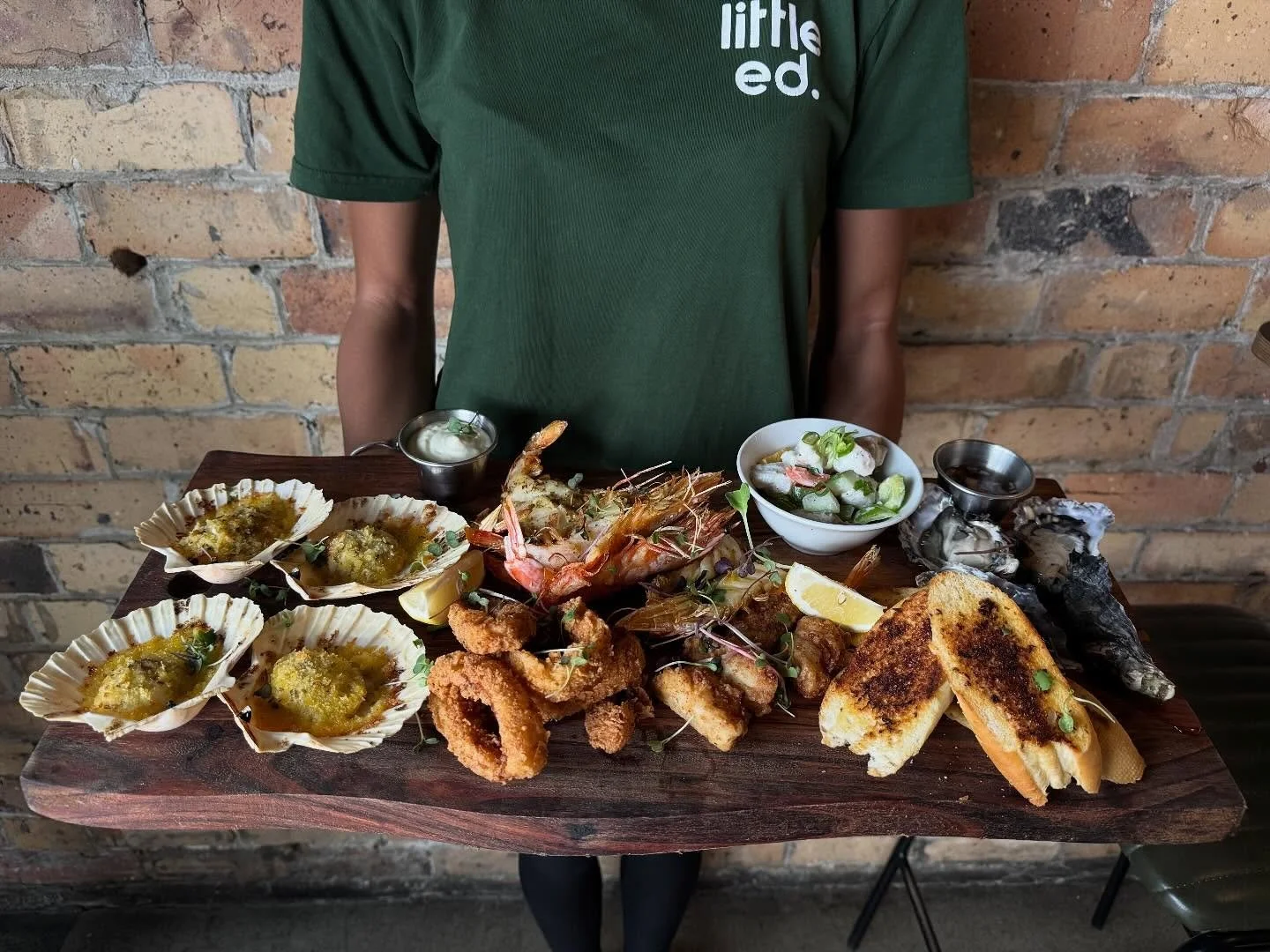 Launching for the long weekend

Seafood Platter: Clevedon oysters, butterflied tiger prawns, garlic butter scallops topped with golden panko crumbs, crispy calamari, crumbed fish bites, coconut raw fish &amp; served with crostini. Fresh and made to s