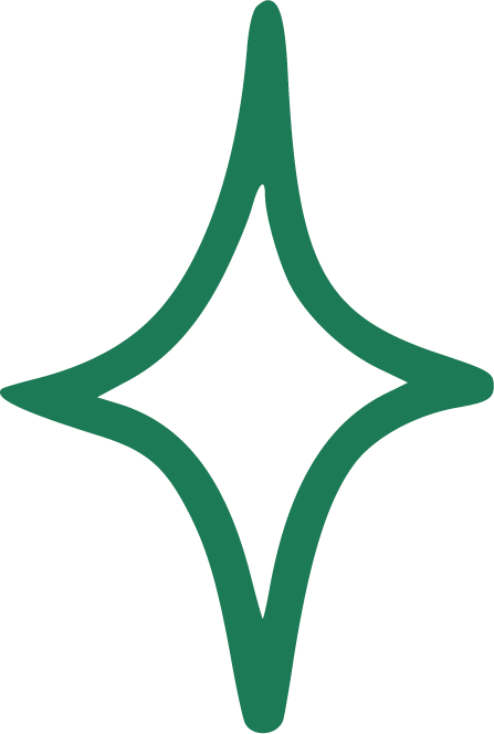 A green star-shaped symbol with a black background.