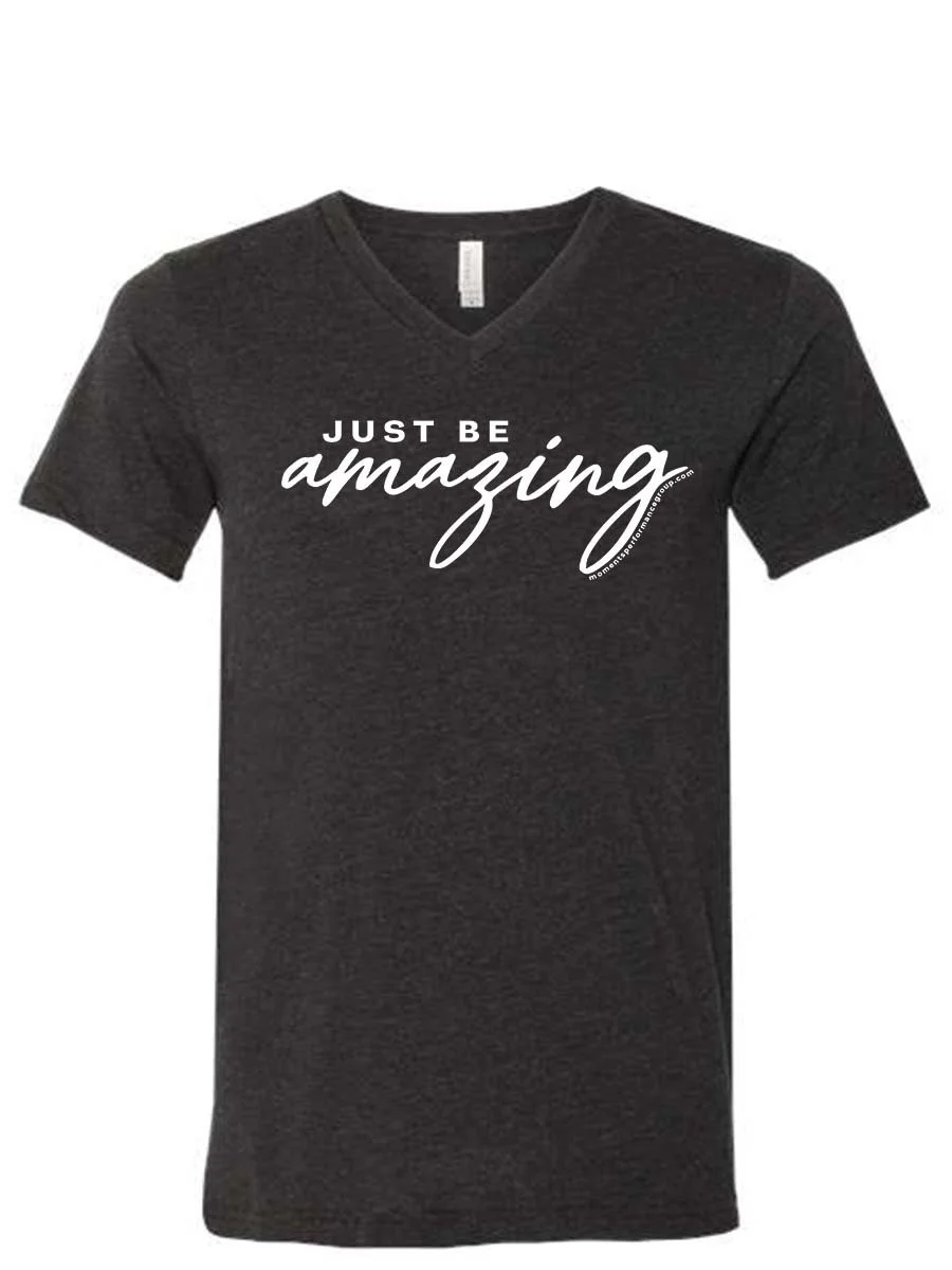 just be AMAZING Vneck - WHITEonHeatherBlack.jpg