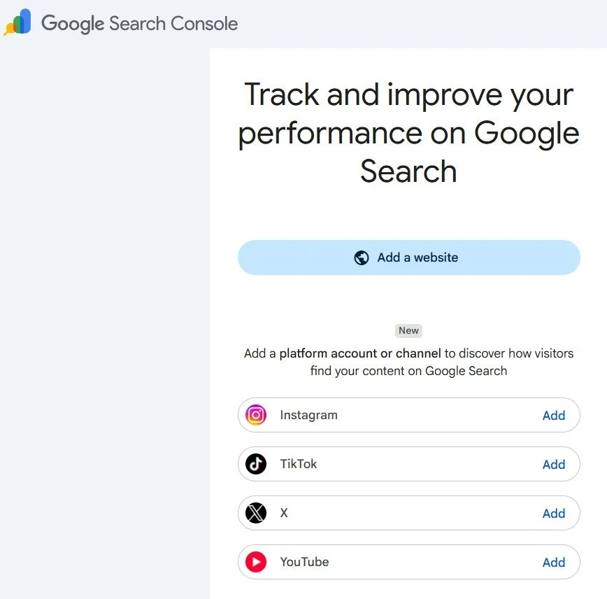 Add social platforms in Google Search Console