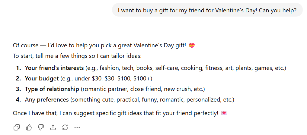 Ask ChatGPT for a Valentine's Gift