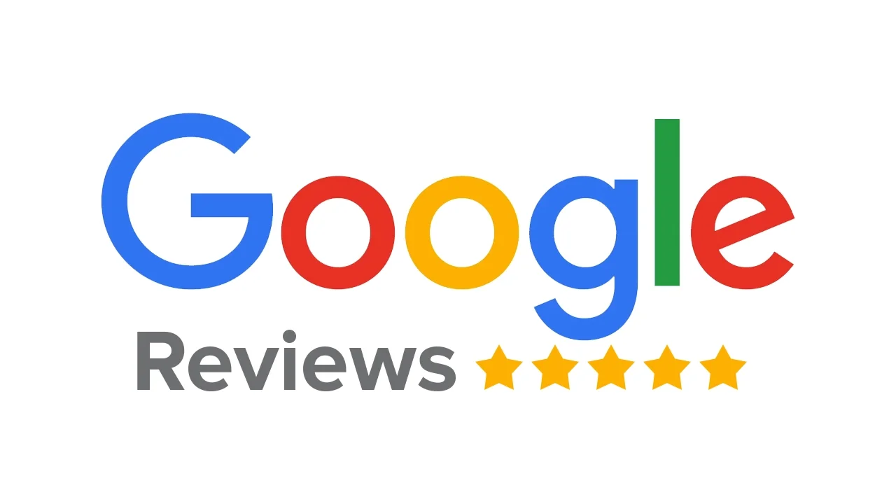 Google logo with the word 'Reviews' and a five-star rating underneath.