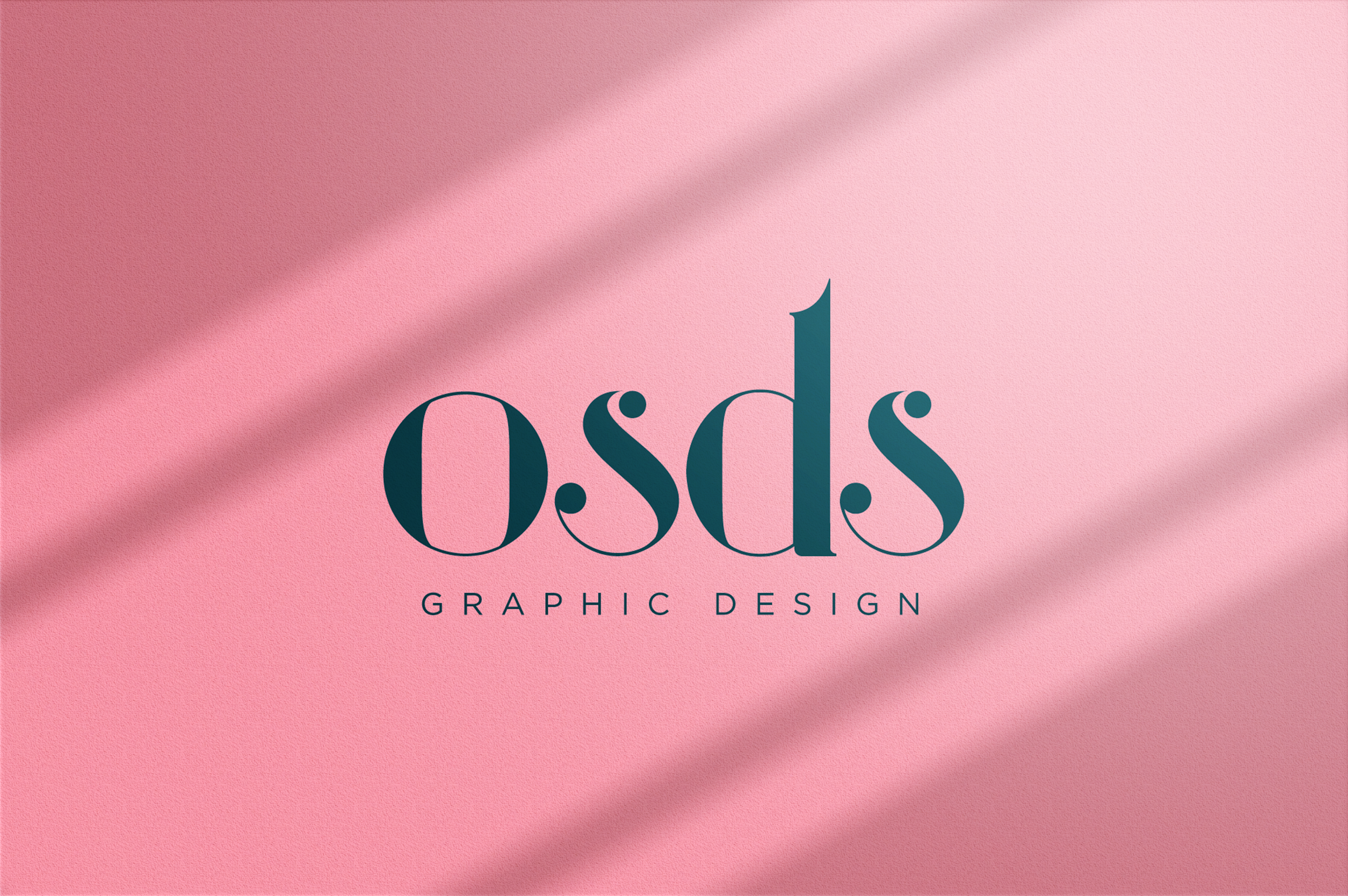 Pink background with shadow stripes and text 'OSDs' in large, stylish blue font, with 'Graphic Design' written underneath.
