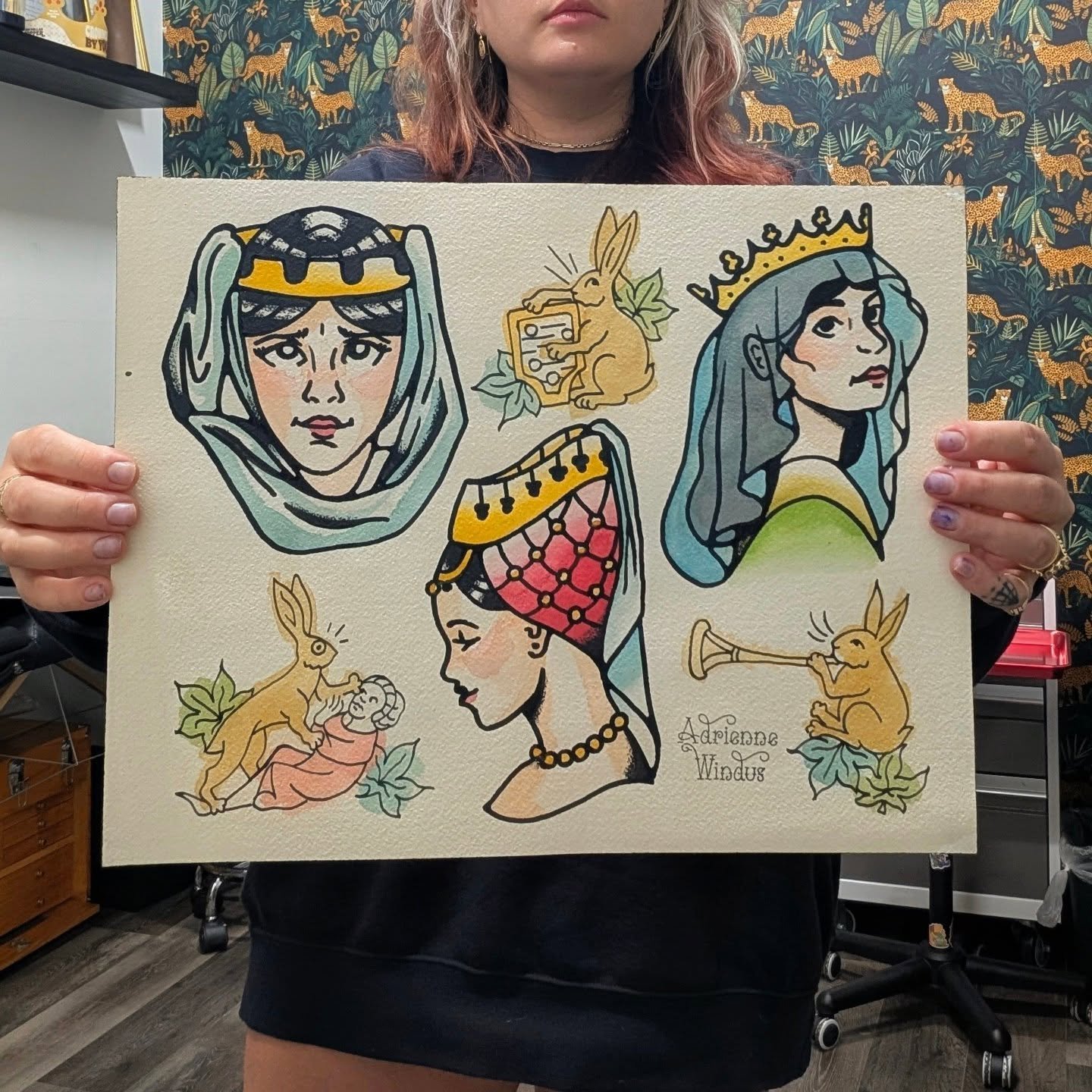 Some medieval lady heads and marginalia. You don't have to be a knight to win these maidens, DM me to book 💚🏰🗡️
.
.
#traditionaltattoo #tattoodesign #tattoo #trad #traditionalflash  #medievaltattoo #ladyhead