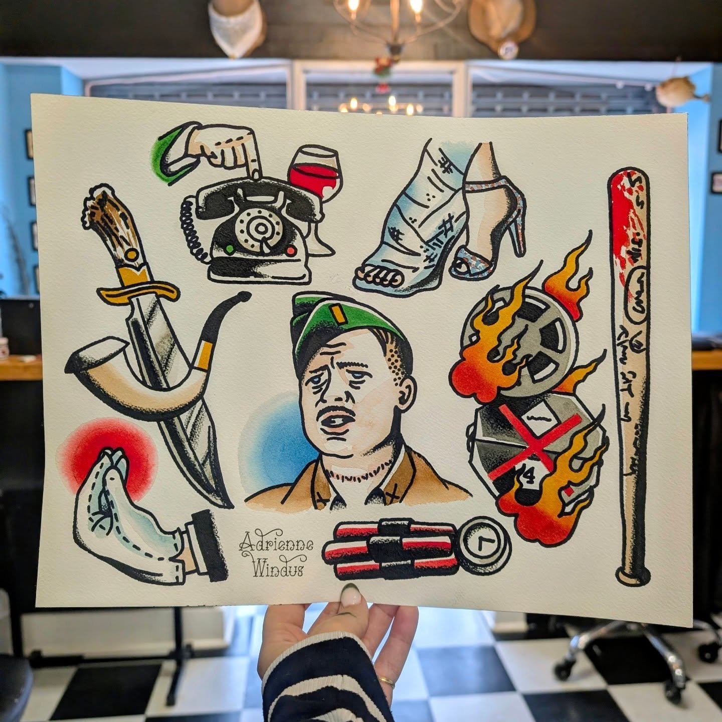 Business is a BOOMIN! Inglorious Basterds sheet DM me to take one of these home with you for the holidays!
.
.
#traditionaltattoo #tattoodesign #tattoo #trad #traditionalflash