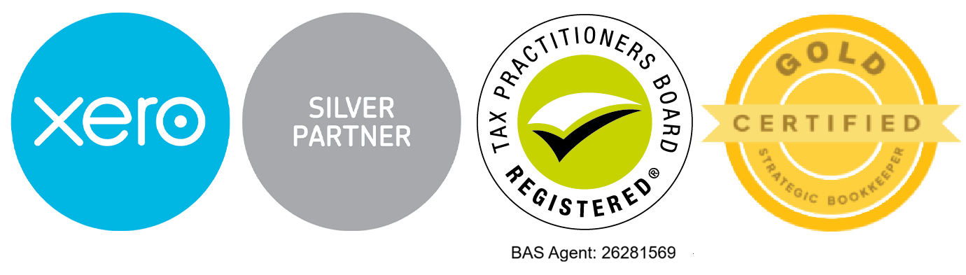 xero silver partner, registered tax practitioner and gold certified strategic bookkeeper logo