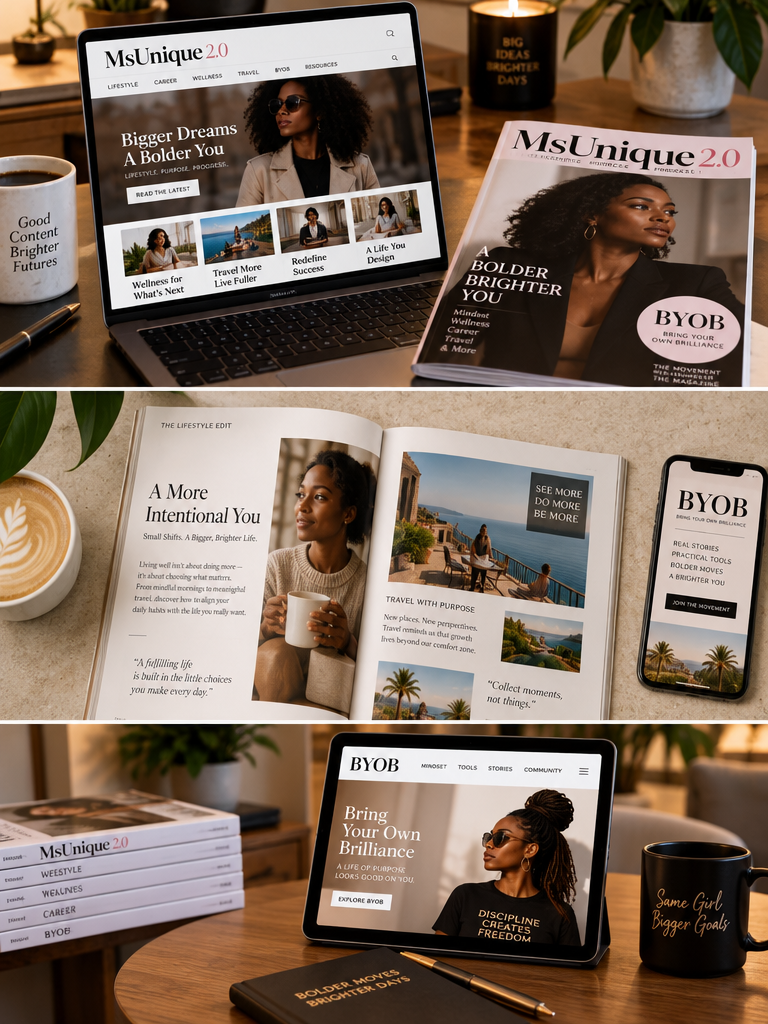 Digital blog and BYOB magazine multimedia feature mockup